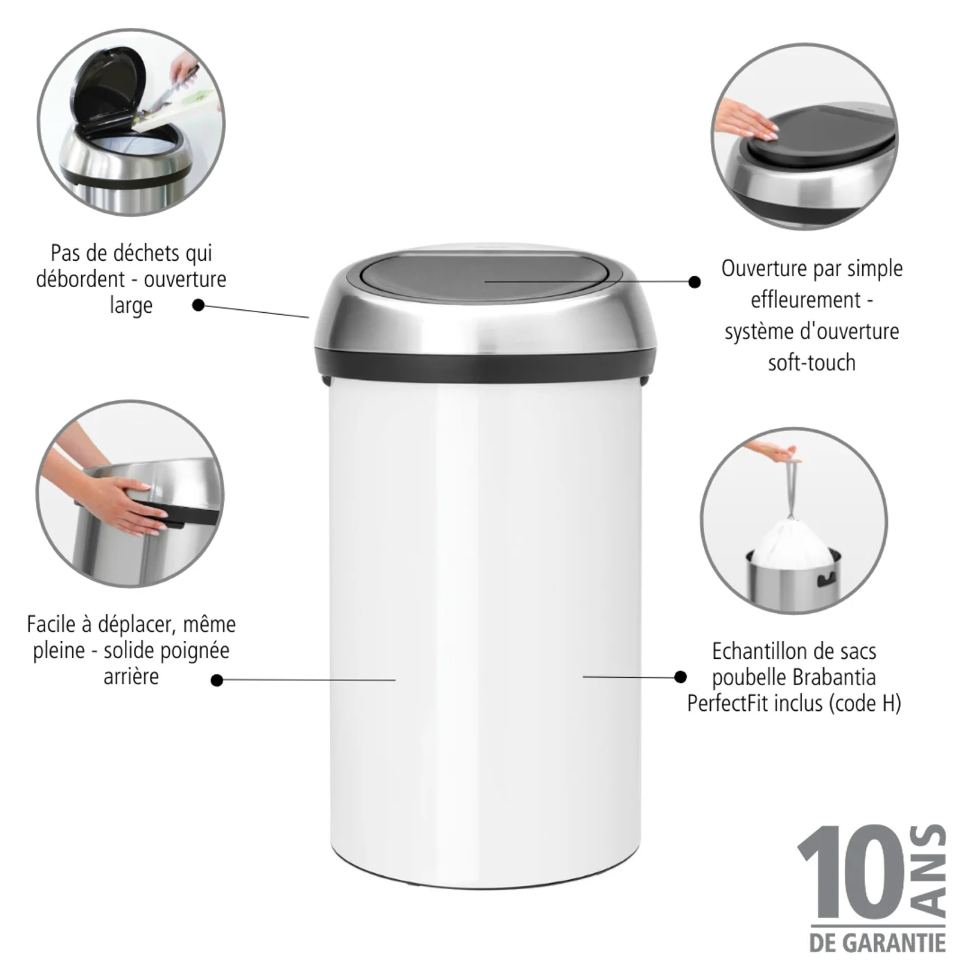 Touch Bin - 60L - White - Image 2