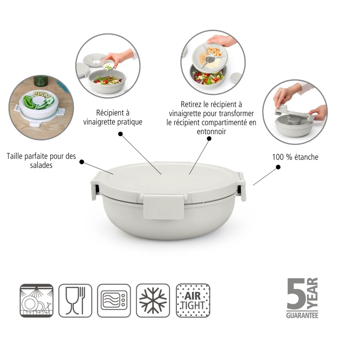 Make & Take - Boîte À Salade Ronde - 1.3L - Light Grey - Image 2