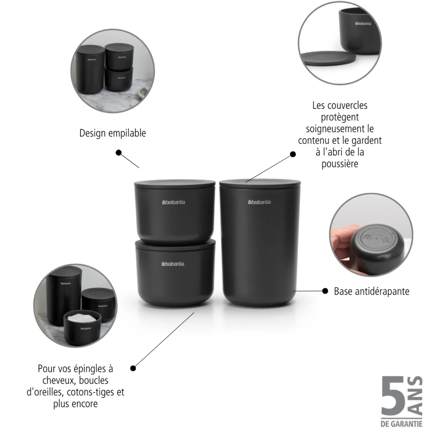 Pots De Stockage - Kit De 3 - Dark Grey - Image 2