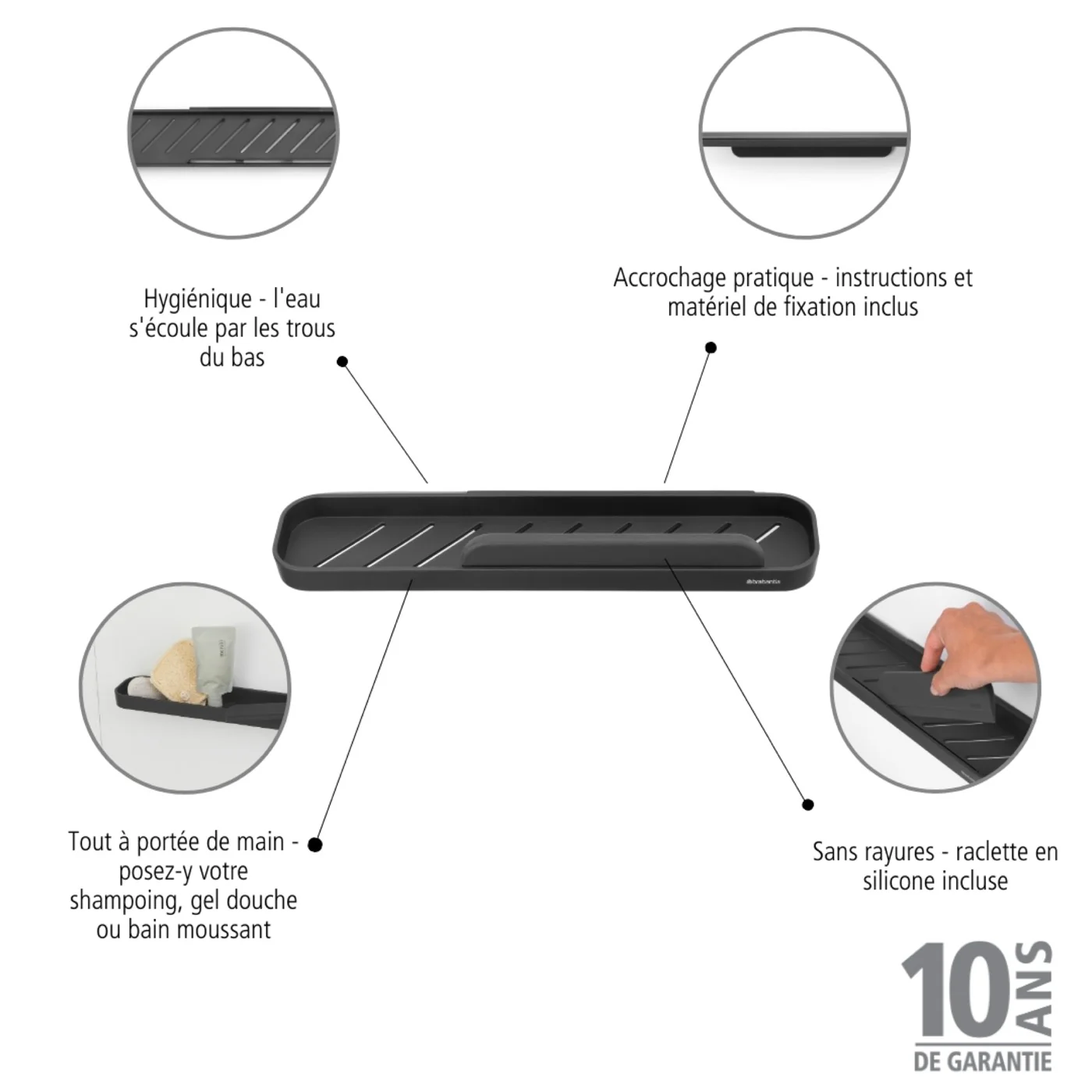 Mindset - Étagère De Douche Avec Raclette - Dark Grey - Image 2