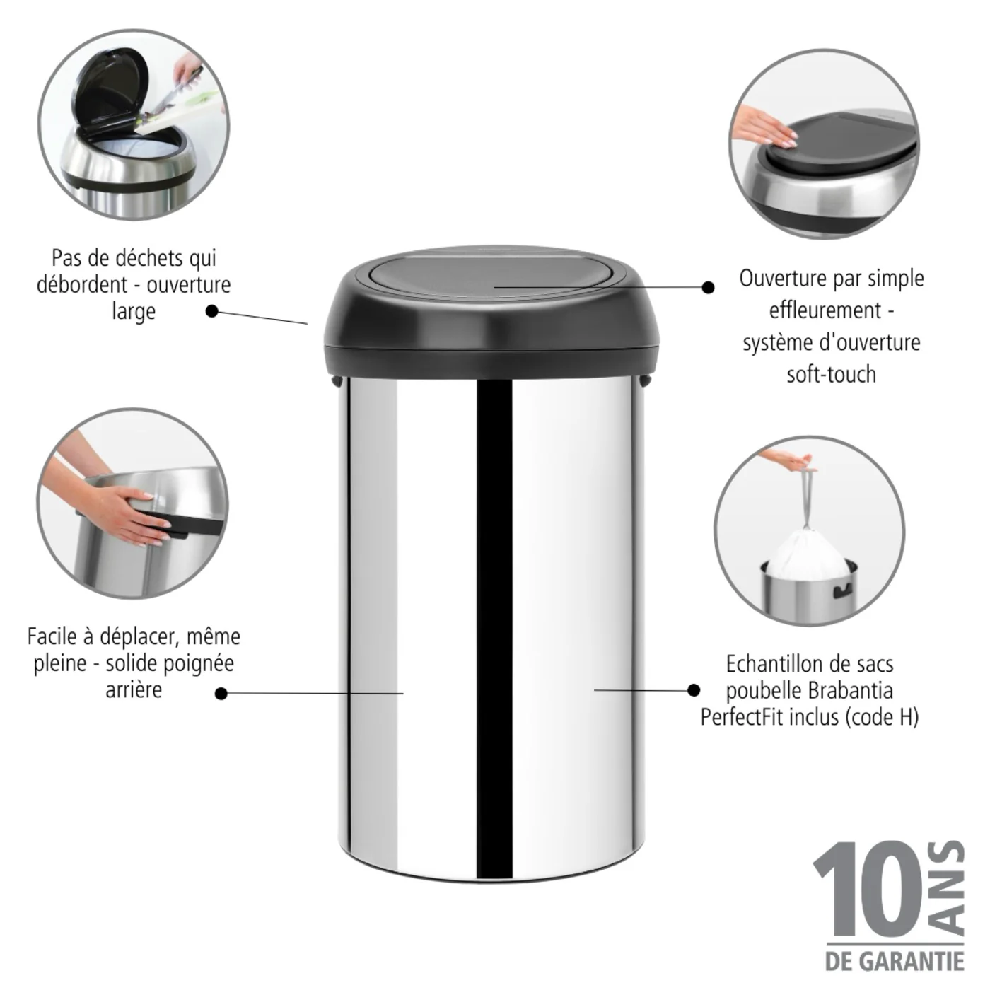 Touch Bin - 60L - Brilliant Steel - Image 3