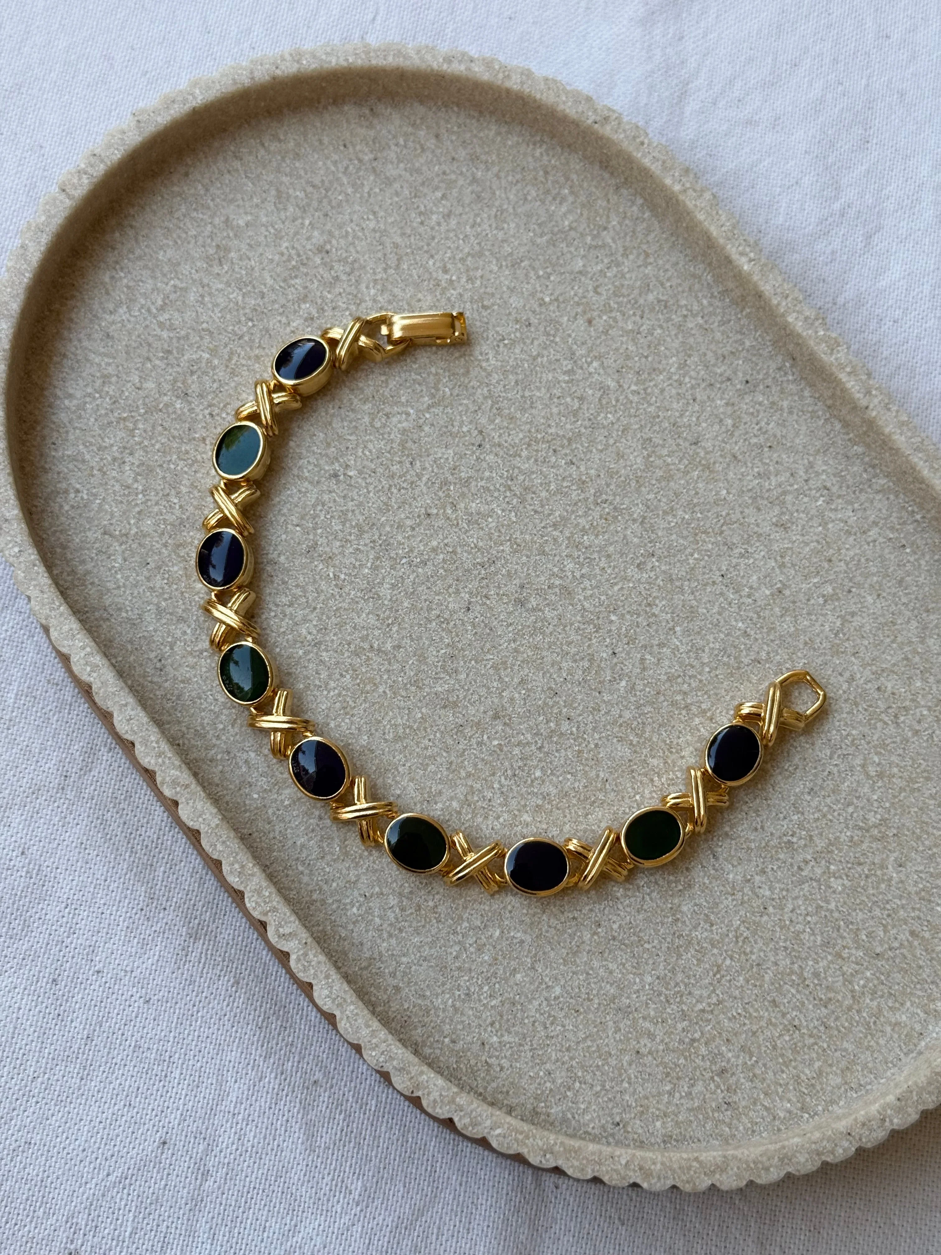 Bracelet Vintage - Maillons Émaillés Bleu Et Vert - Image 2