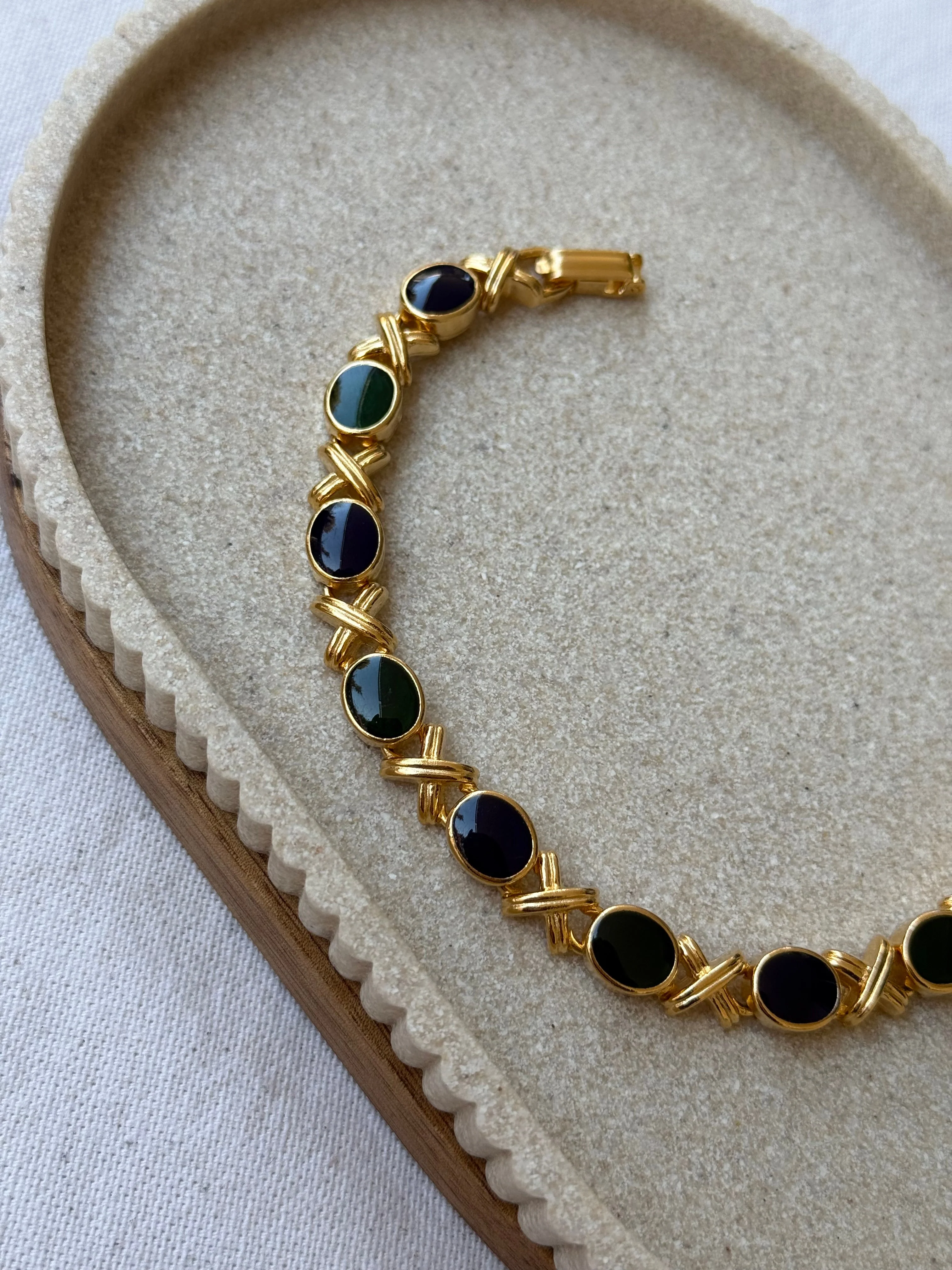 Bracelet Vintage - Maillons Émaillés Bleu Et Vert - Image 3