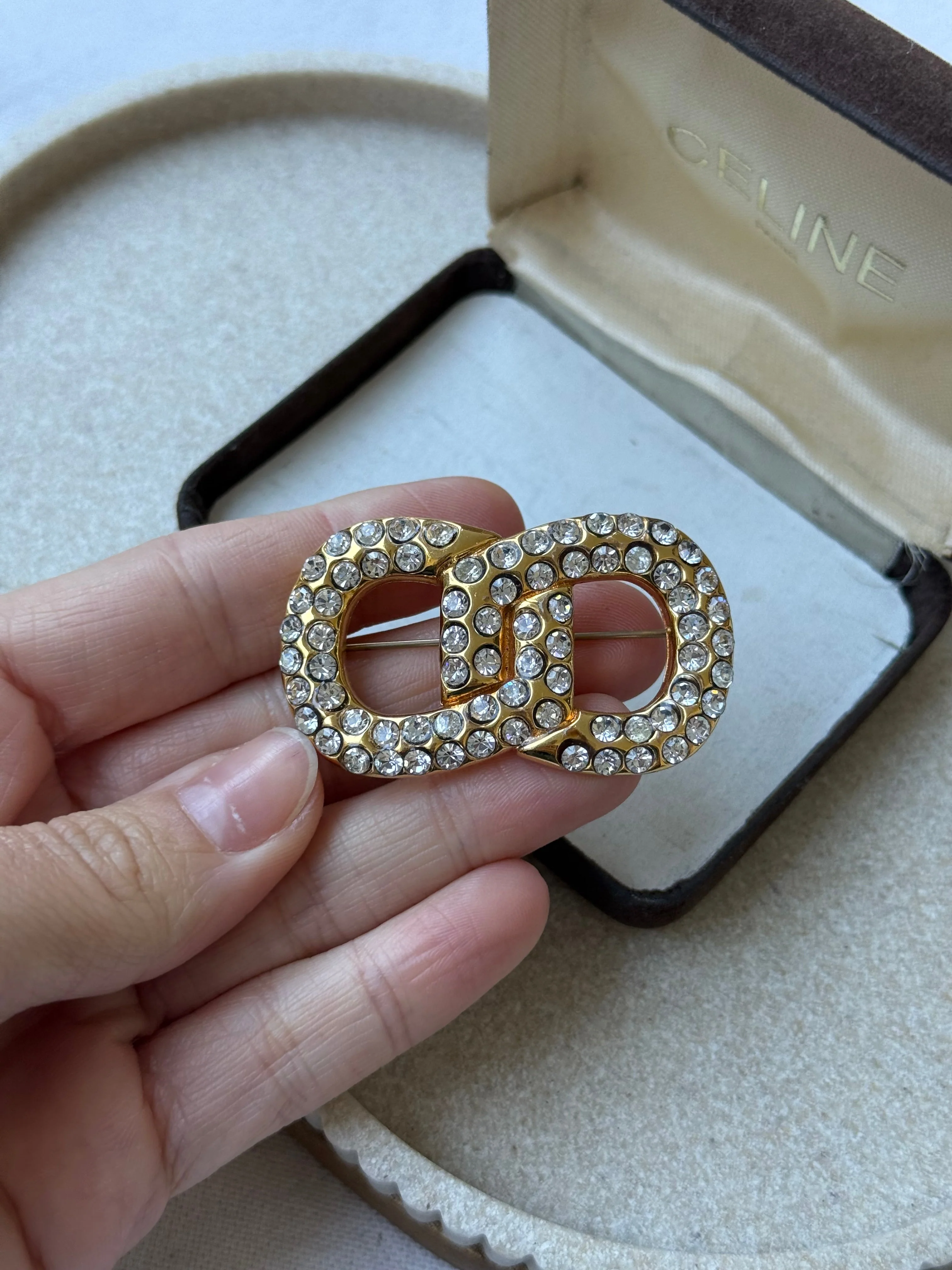 Broche Céline Vintage - Maillons Pavés De Strass - Image 4