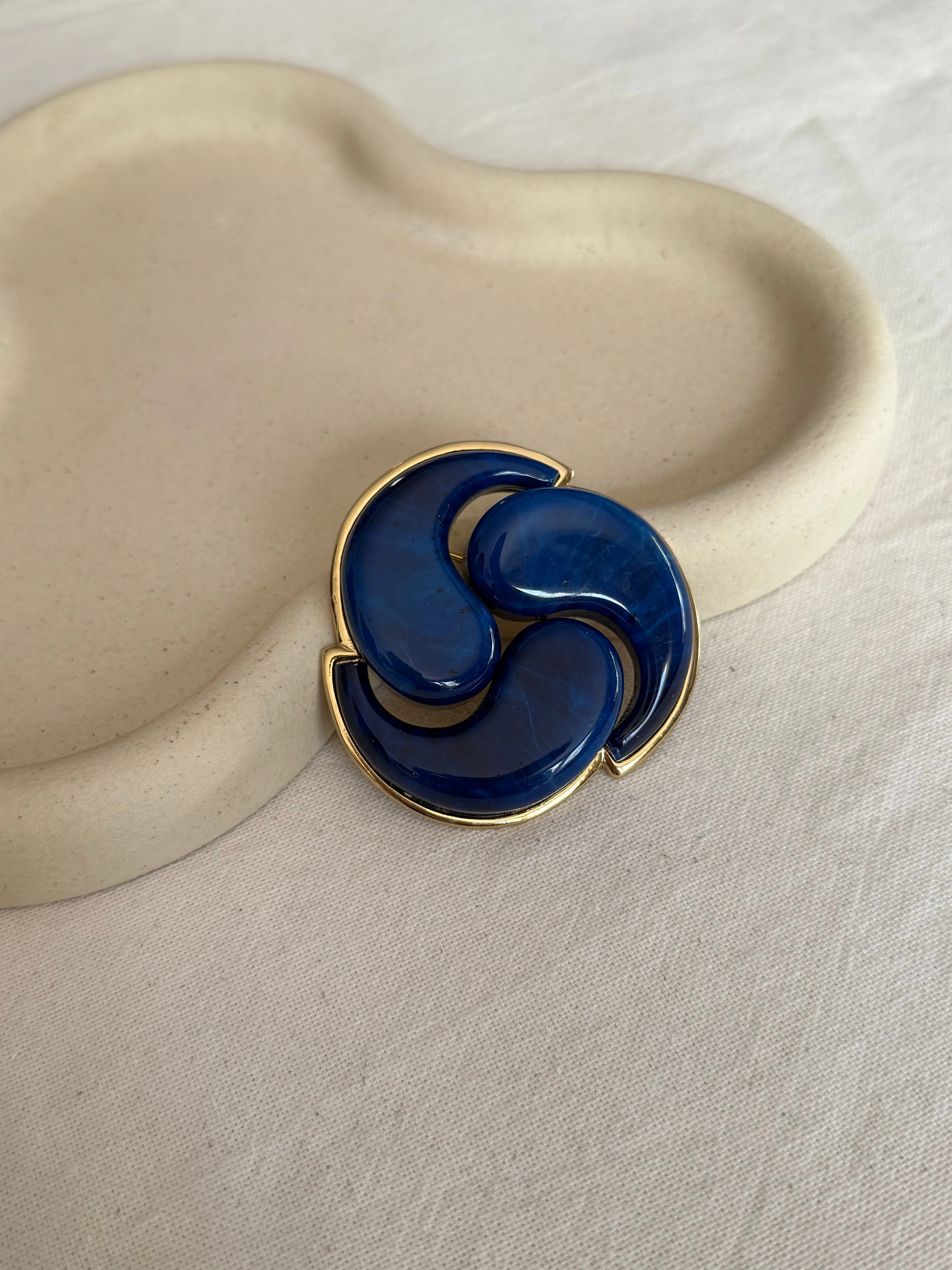 Broche Vintage - Spirale Bleue Et Dorée - Image 2