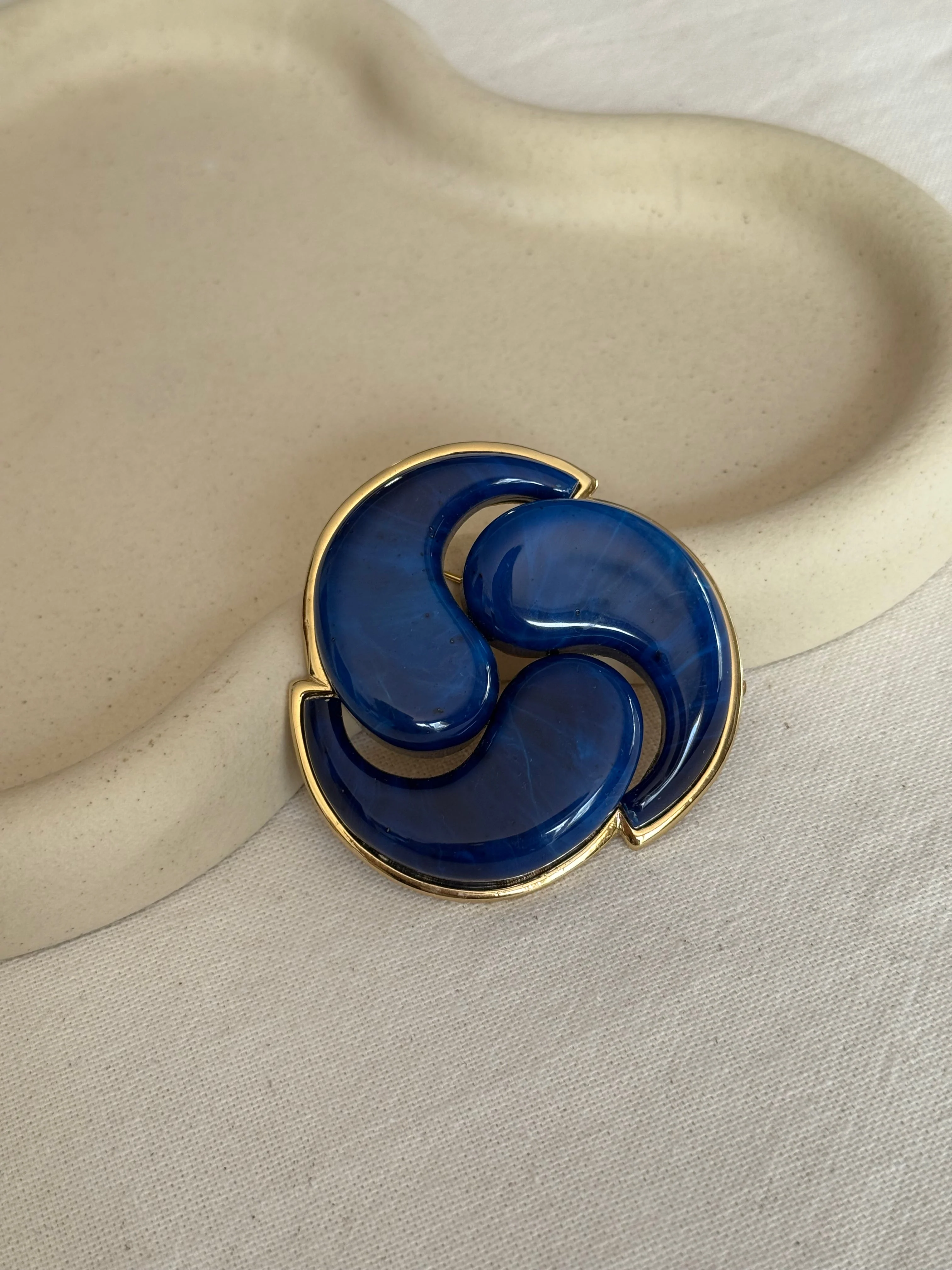 Broche Vintage - Spirale Bleue Et Dorée - Image 3