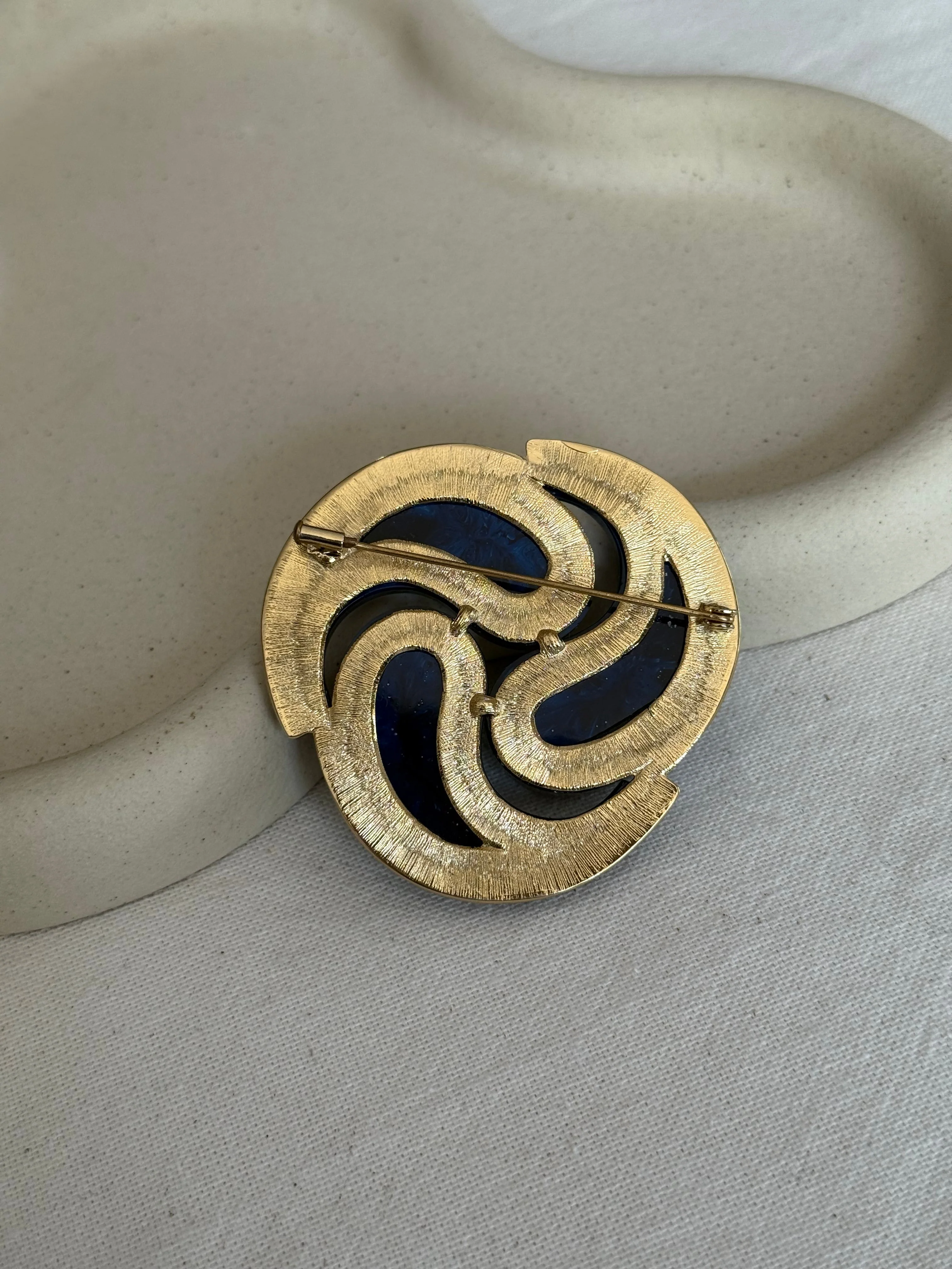 Broche Vintage - Spirale Bleue Et Dorée - Image 4