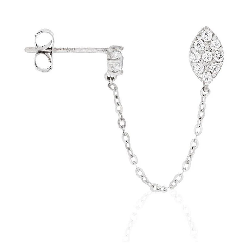 Boucles D'Oreilles Unitaire "Princière" - Or Blanc 375/1000 - Image 3