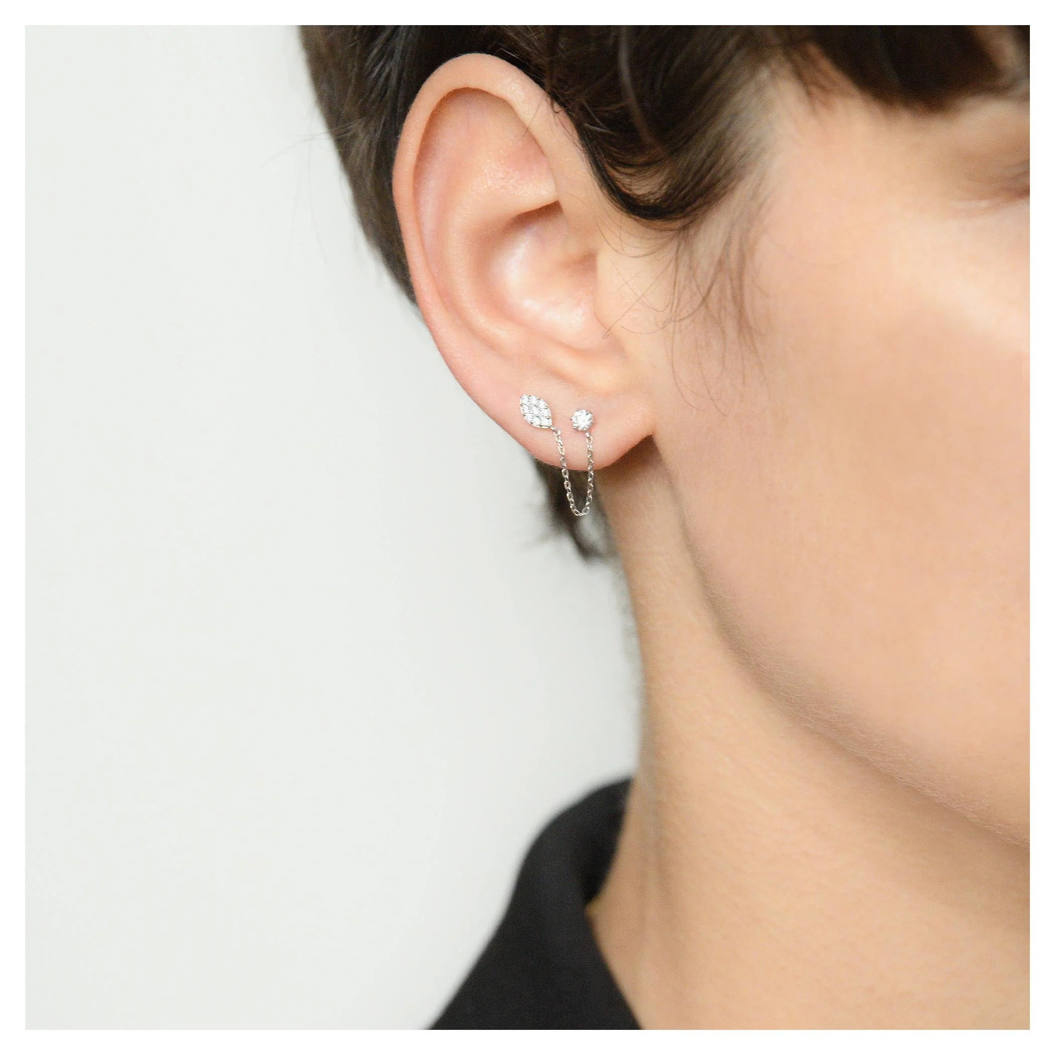 Boucles D'Oreilles Unitaire "Princière" - Or Blanc 375/1000 - Image 5