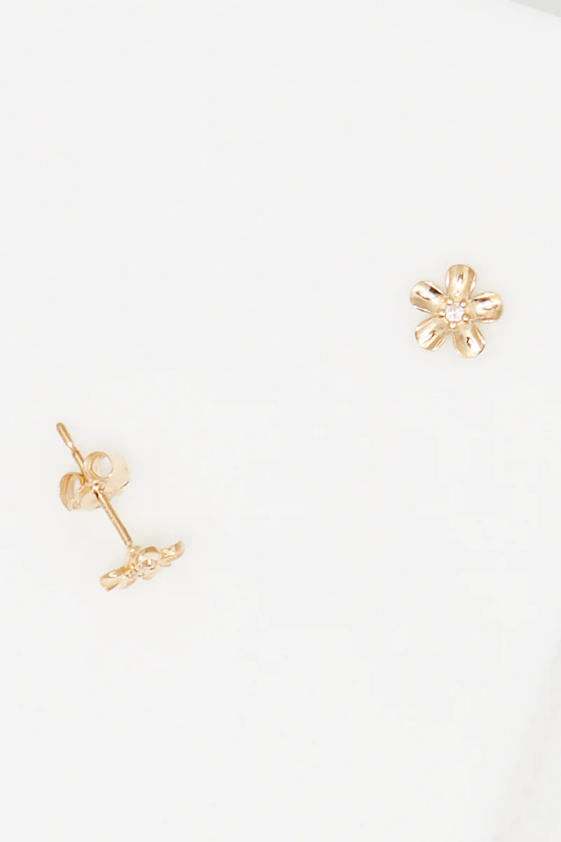 Bo Unitaire "Mini Fleurs " - Or Jaune 375/1000 Et Zirconium - Image 2