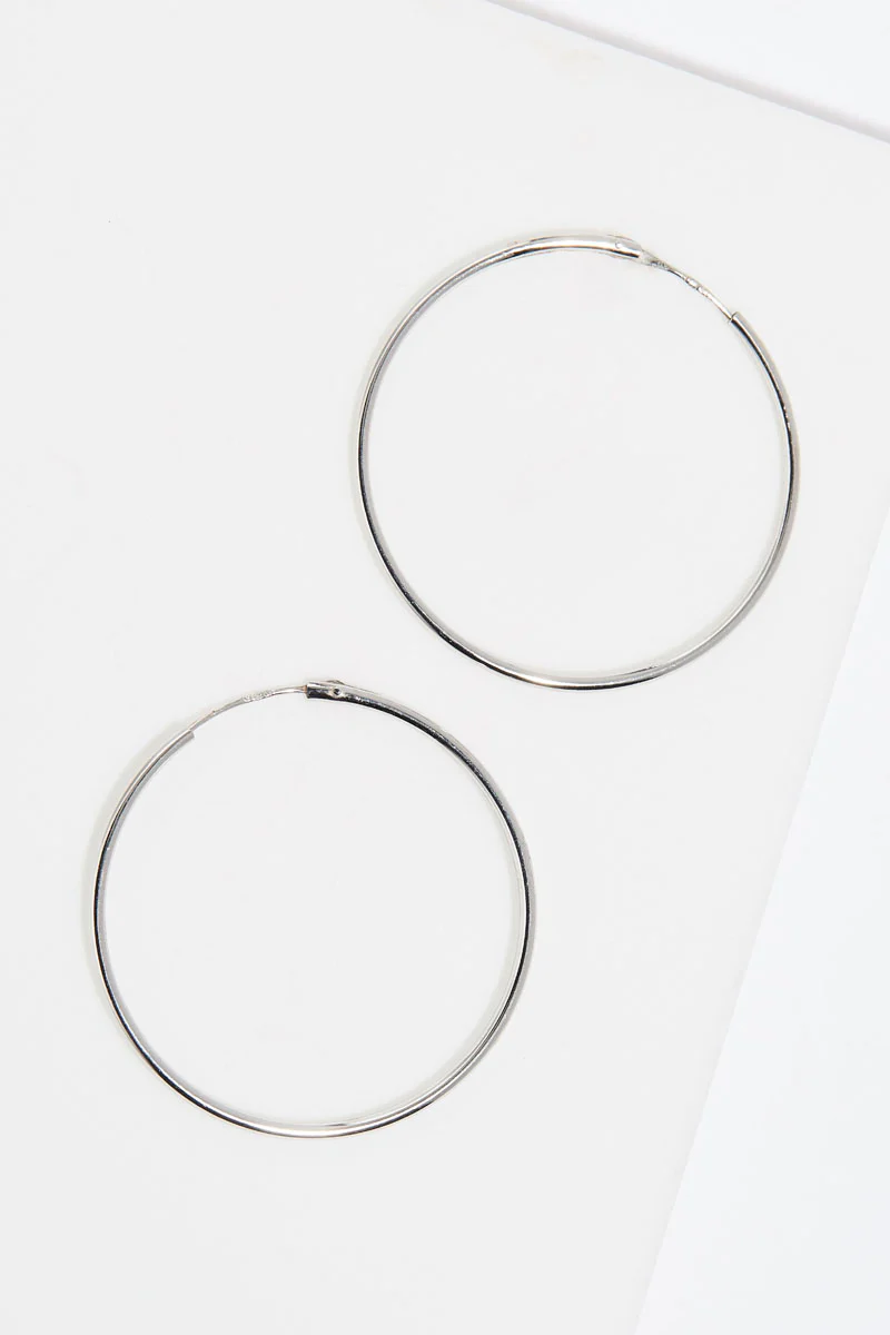 Boucles D'Oreilles "Créoles Lisses" - 30 Mm Or Blanc 375/1000 - Image 2