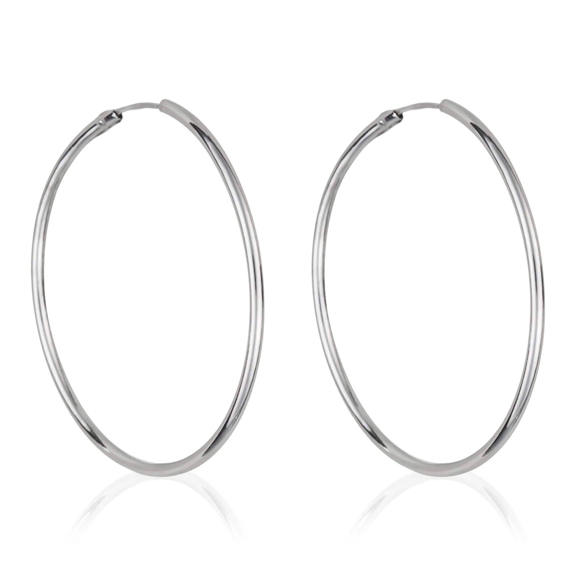 Boucles D'Oreilles "Créoles Lisses" - 30 Mm Or Blanc 375/1000 - Image 3