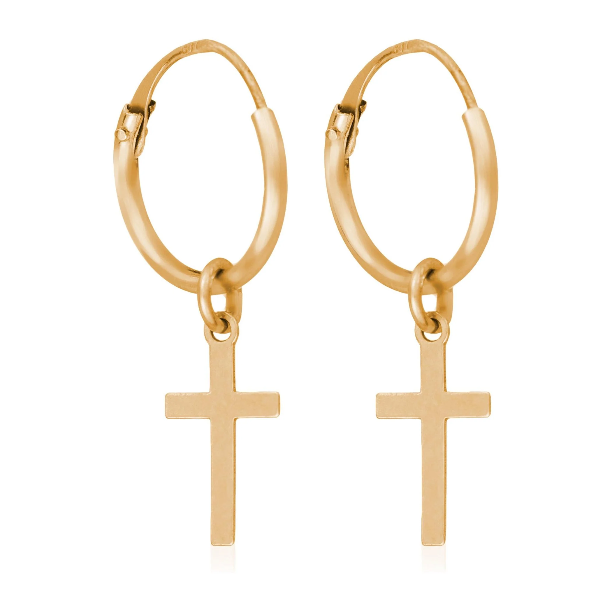 Boucles D'Oreilles "Croix Dorée" - Or Jaune 375/1000 - Image 2