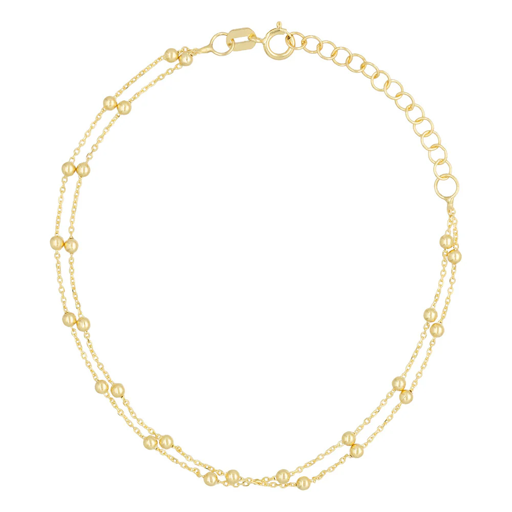 Bracelet Double Chaîne Boules En Or Jaune 375/1000 - Image 2