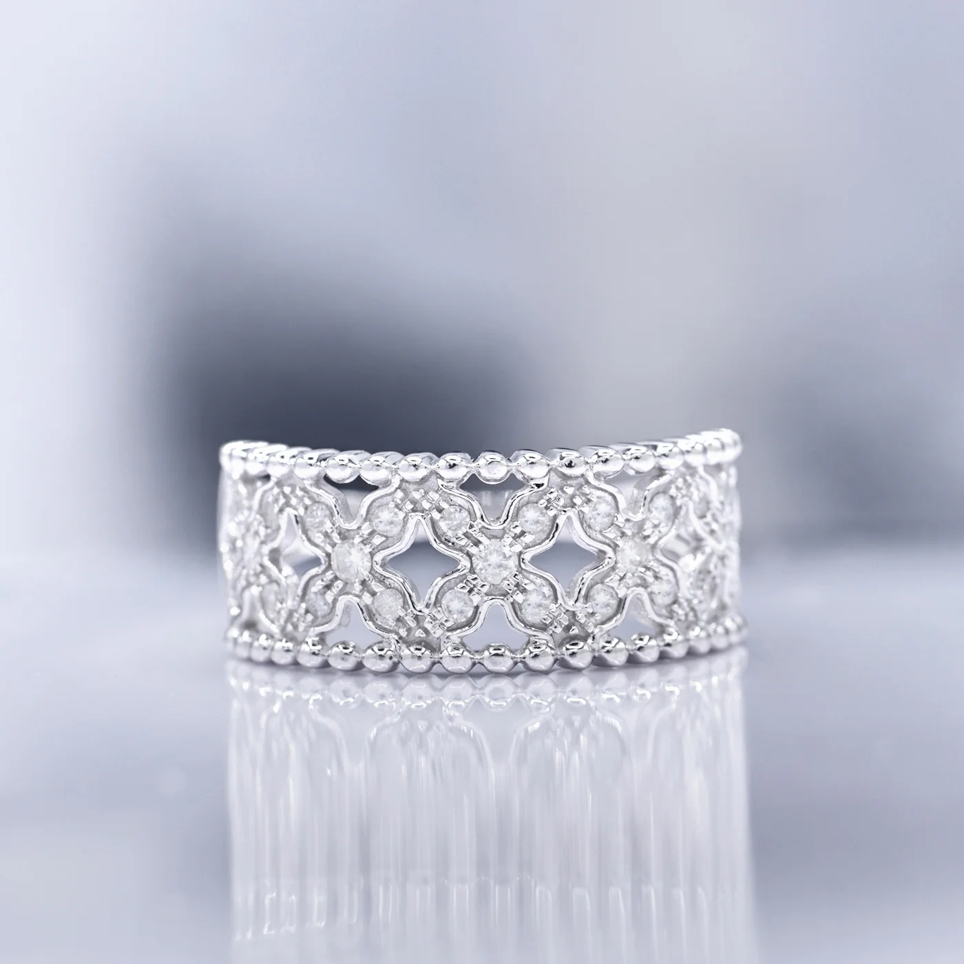 Bague "Dahlia" Diamants 0,25/25 - Or Blanc 375/1000 - Image 2
