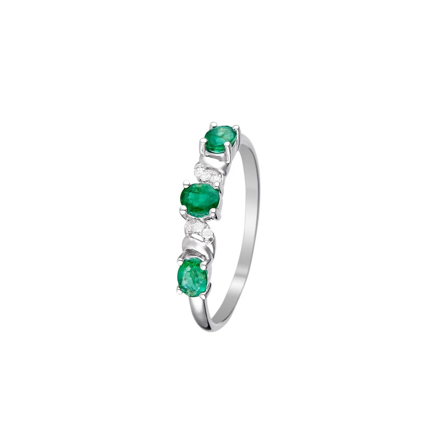 Bague "Abaya" Diamants 0,03/6 & Emeraudes 0,60/3 - Or Blanc 375/1000 - Image 4