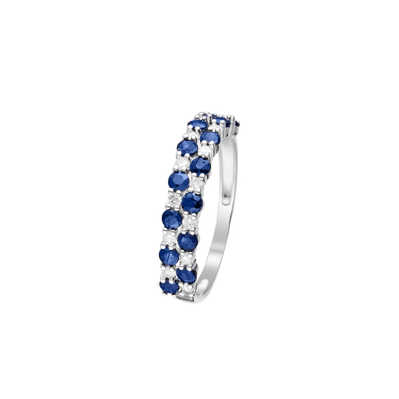 Bague "Princesse Grace" Diamants 0,21/14 + Saphirs 1,4/14 - Or Blanc 375/1000 - Image 3