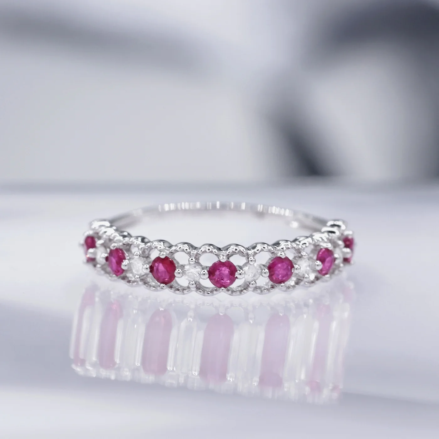 Bague "Koh Samui" Diamants 0,09/6 & Rubis 0,39/7 - Or Blanc 375/1000 - Image 3