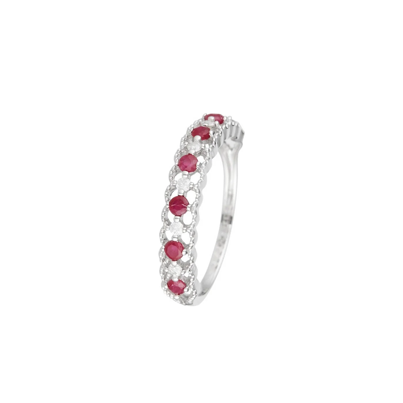 Bague "Koh Samui" Diamants 0,09/6 & Rubis 0,39/7 - Or Blanc 375/1000 - Image 4