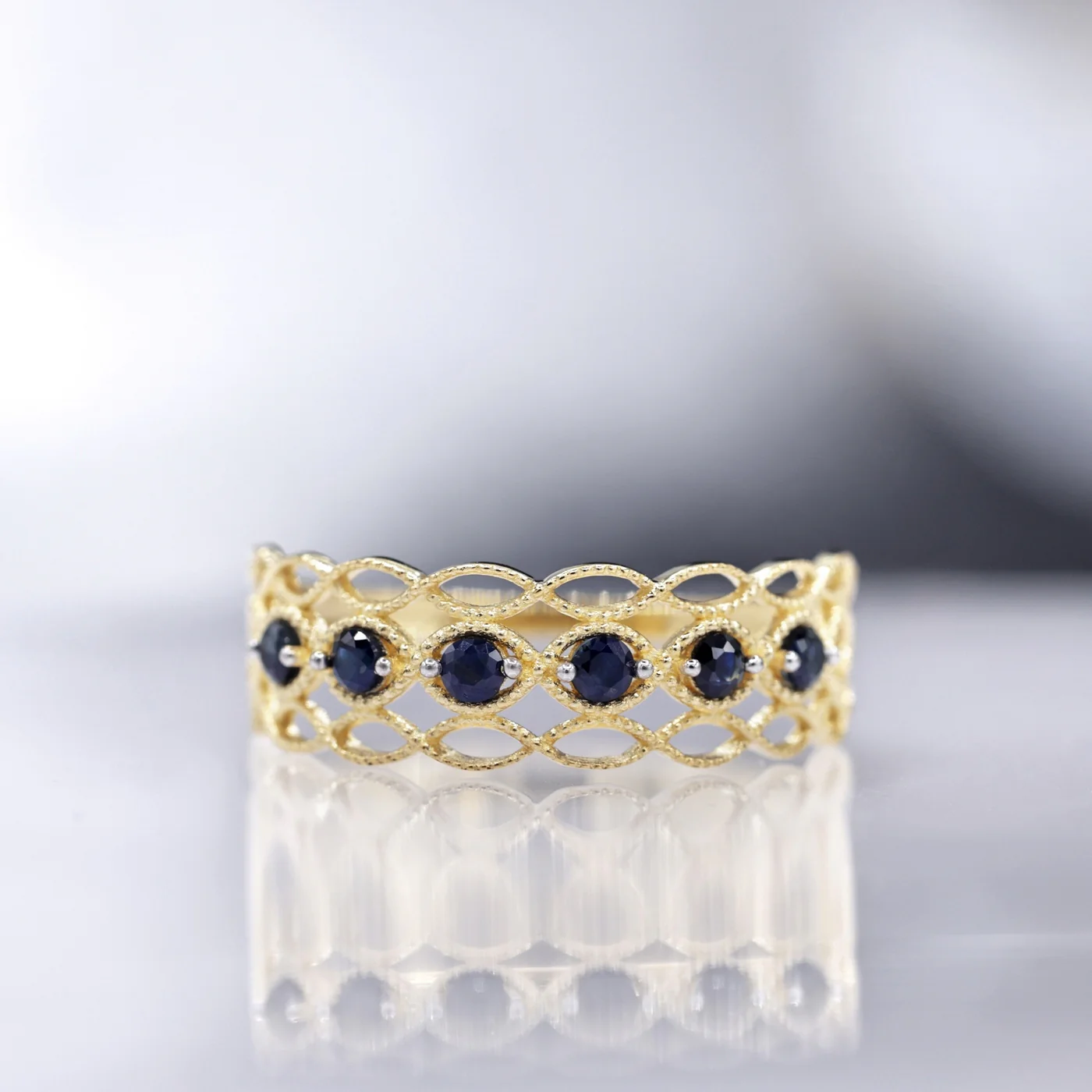 Bague "Pianosa" Saphir 0,38/6 - Or Jaune 375/1000 - Image 2