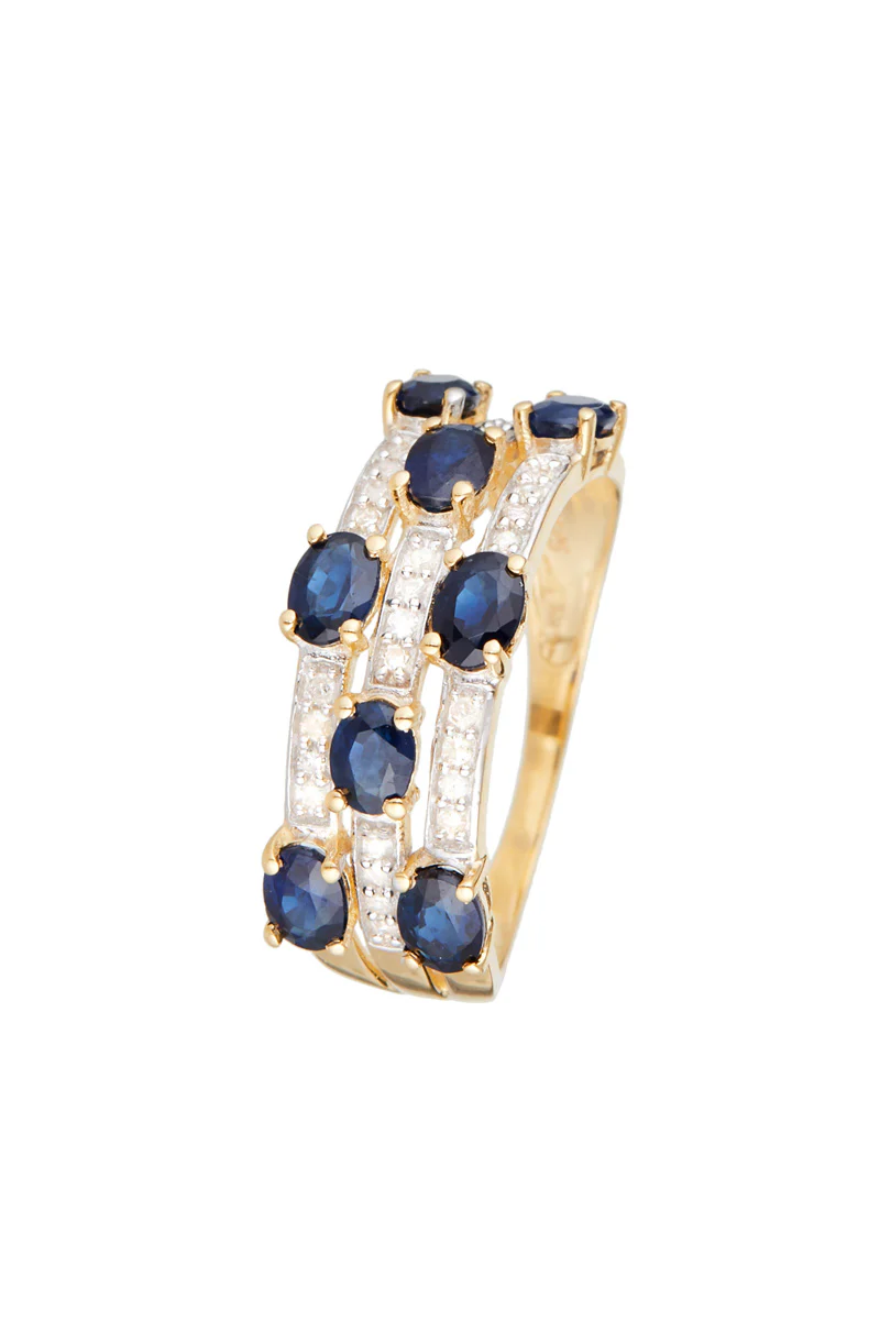 Bague "Siam" Diamants 0,15/28 & Saphir 2/8 - Or Jaune 375/1000 - Image 2