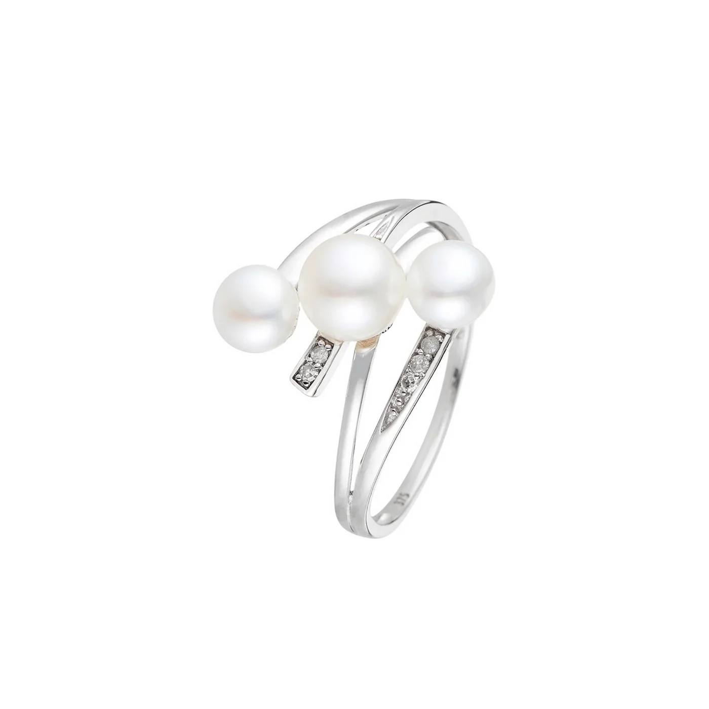 Bague "Kawai" D0,03/5 & Perles - Or Blanc 375/1000 - Image 2