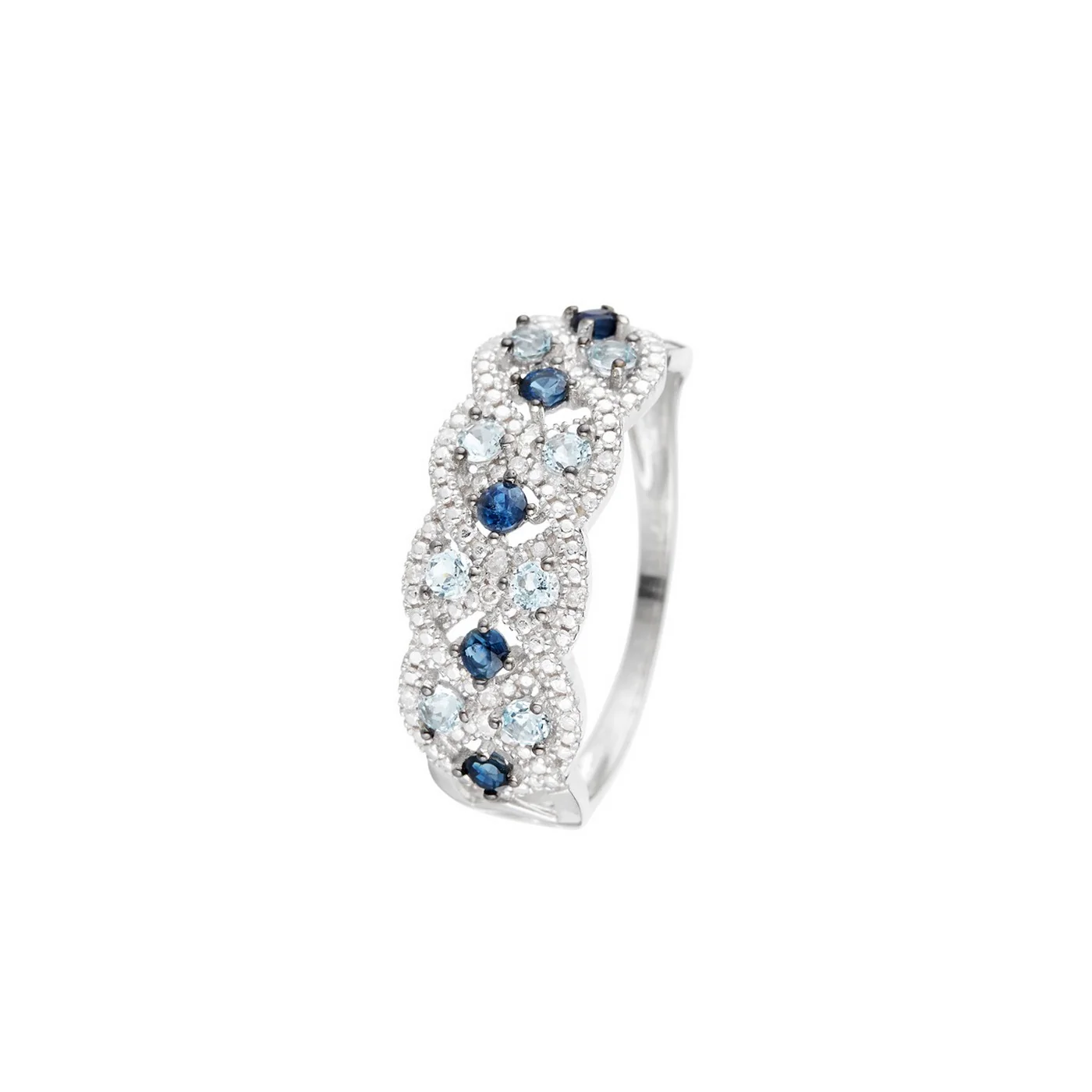 Bague "Astéria" D0,05/16, Saphir 0,37/5 & Topaze Bleue 0,49/8 - Or Blanc 375/1000 - Image 3