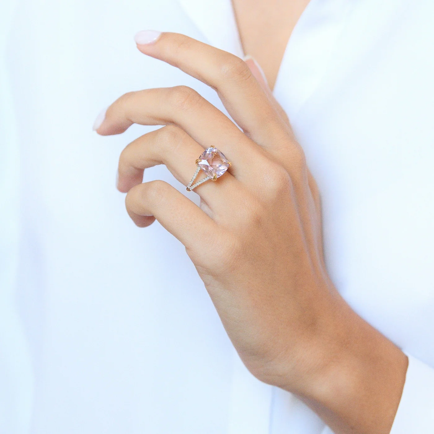 Bague "Pink Fiction" Diamants 0,25/40 & Améthyste Rose 7,92/1 - Or Jaune 375/1000 - Image 2