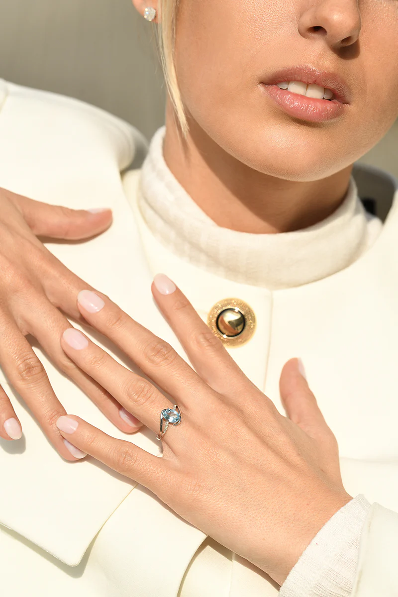 Bague "Auckland" Diamants 0,03/6 & Topaze 1,7/1 - Or Blanc 375/1000 - Image 2