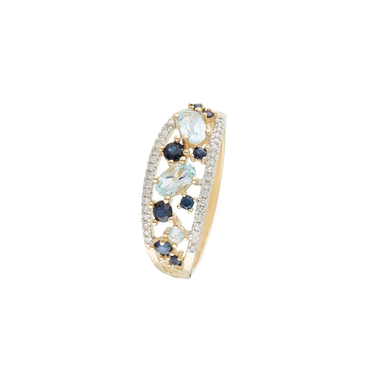 Bague "Dahra" D 0,12/36 Blue Topaze 0,41/3 Saphir 0,22/8 - Or Jaune 375/1000 - Image 3