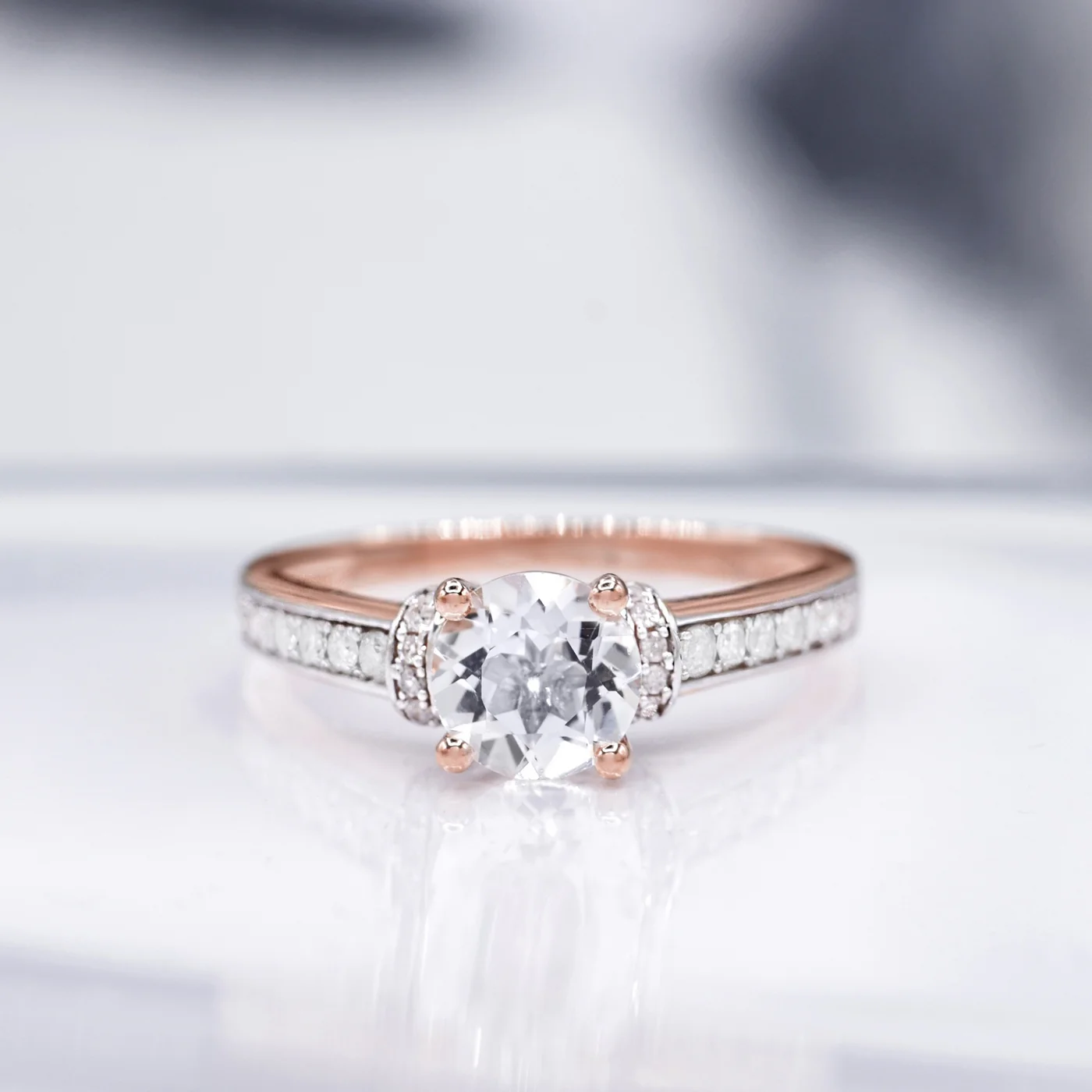 Bague "Chera" D 0,291/40 White Topaze 1,573/1 - Or Rose 375/1000 - Image 2