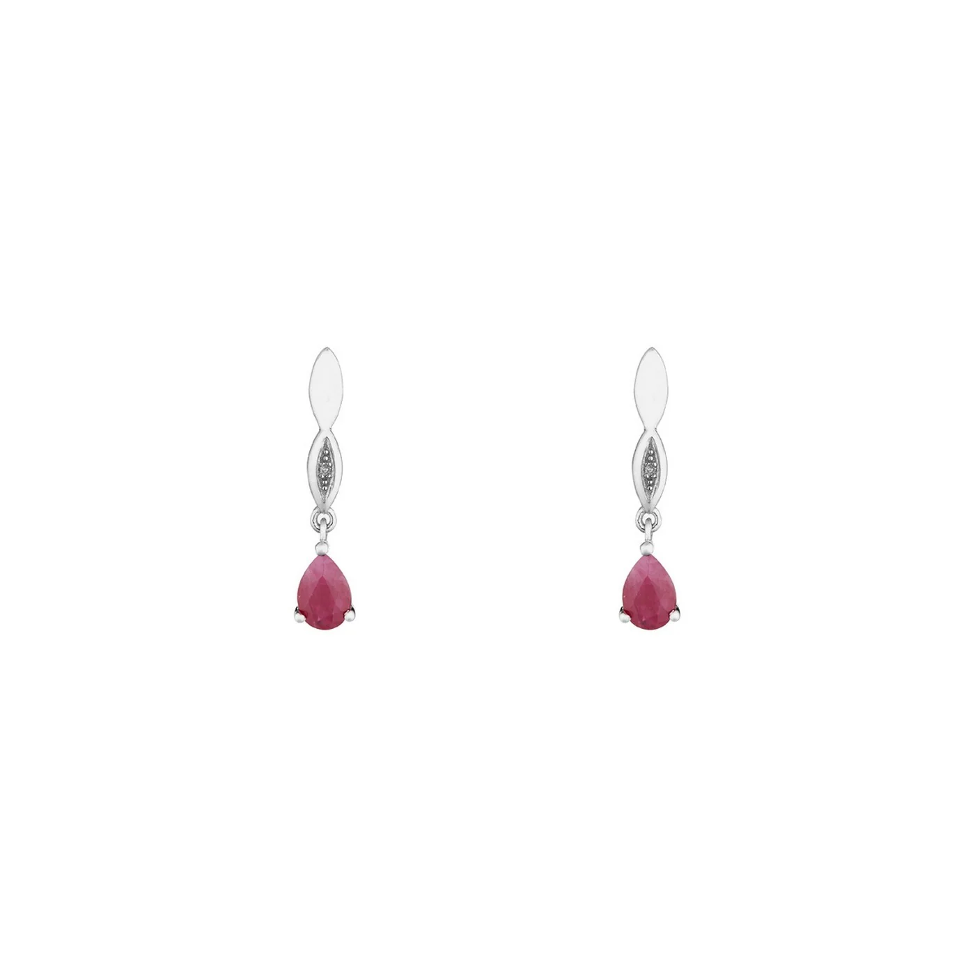 Boucles D'Oreilles "Syr-Daria" Diamants 0,01/2 & Rubis 1,20/2 - Or Blanc 375/1000 - Image 2