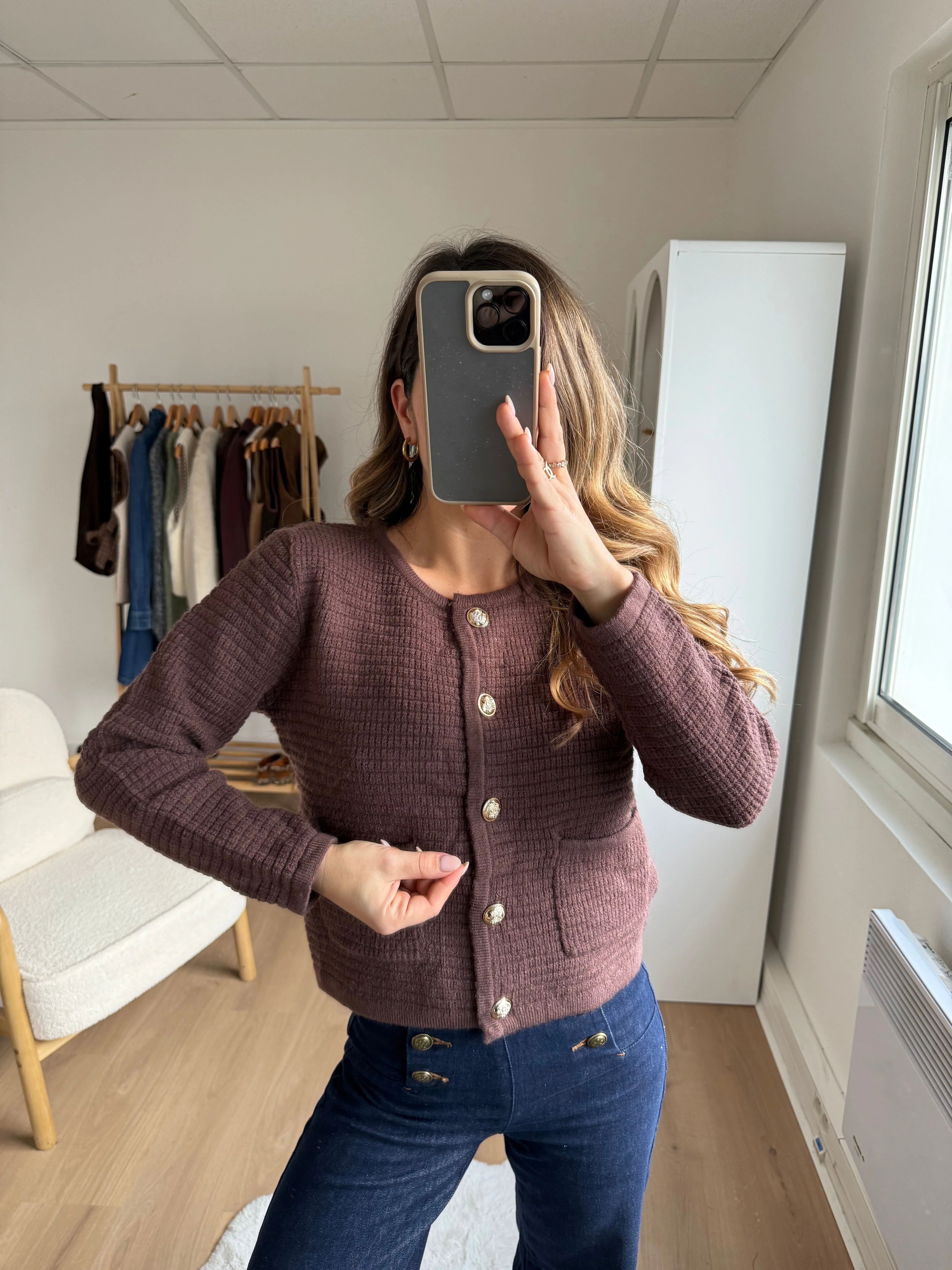 Cardigan À Grosses Mailles Giulia Chocolat - Image 3