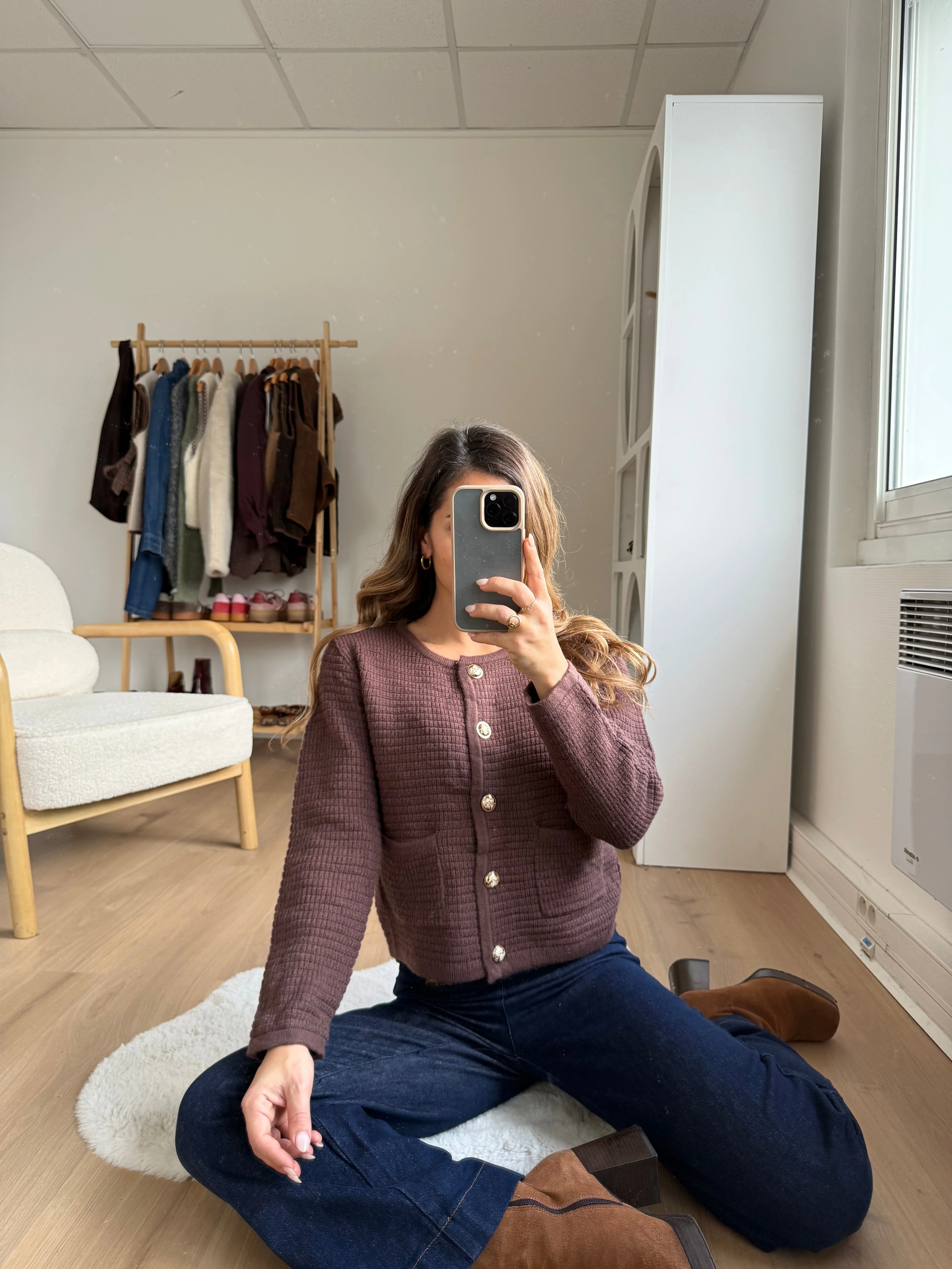 Cardigan À Grosses Mailles Giulia Chocolat - Image 6
