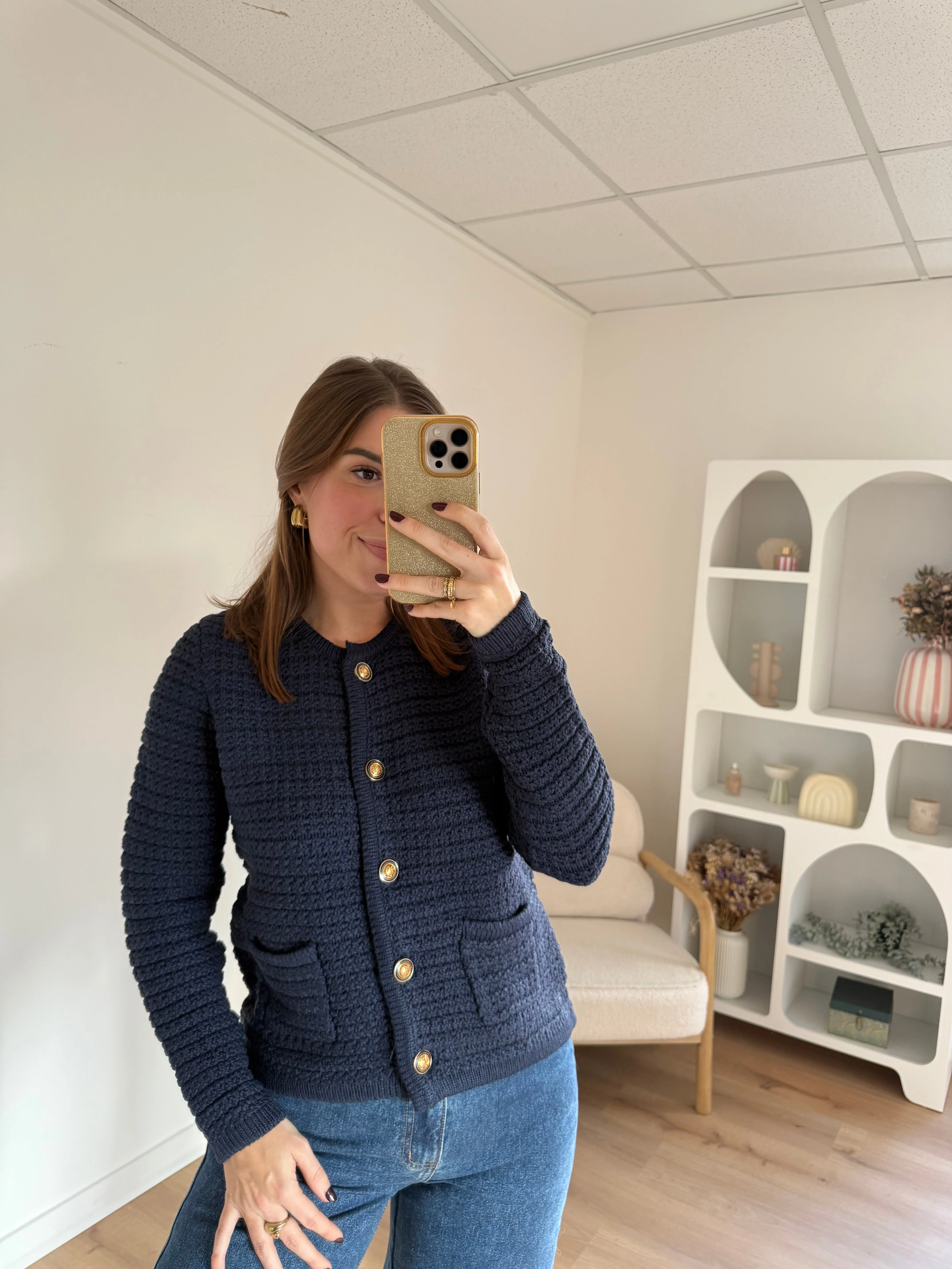 Cardigan À Grosses Mailles Navy - Image 2