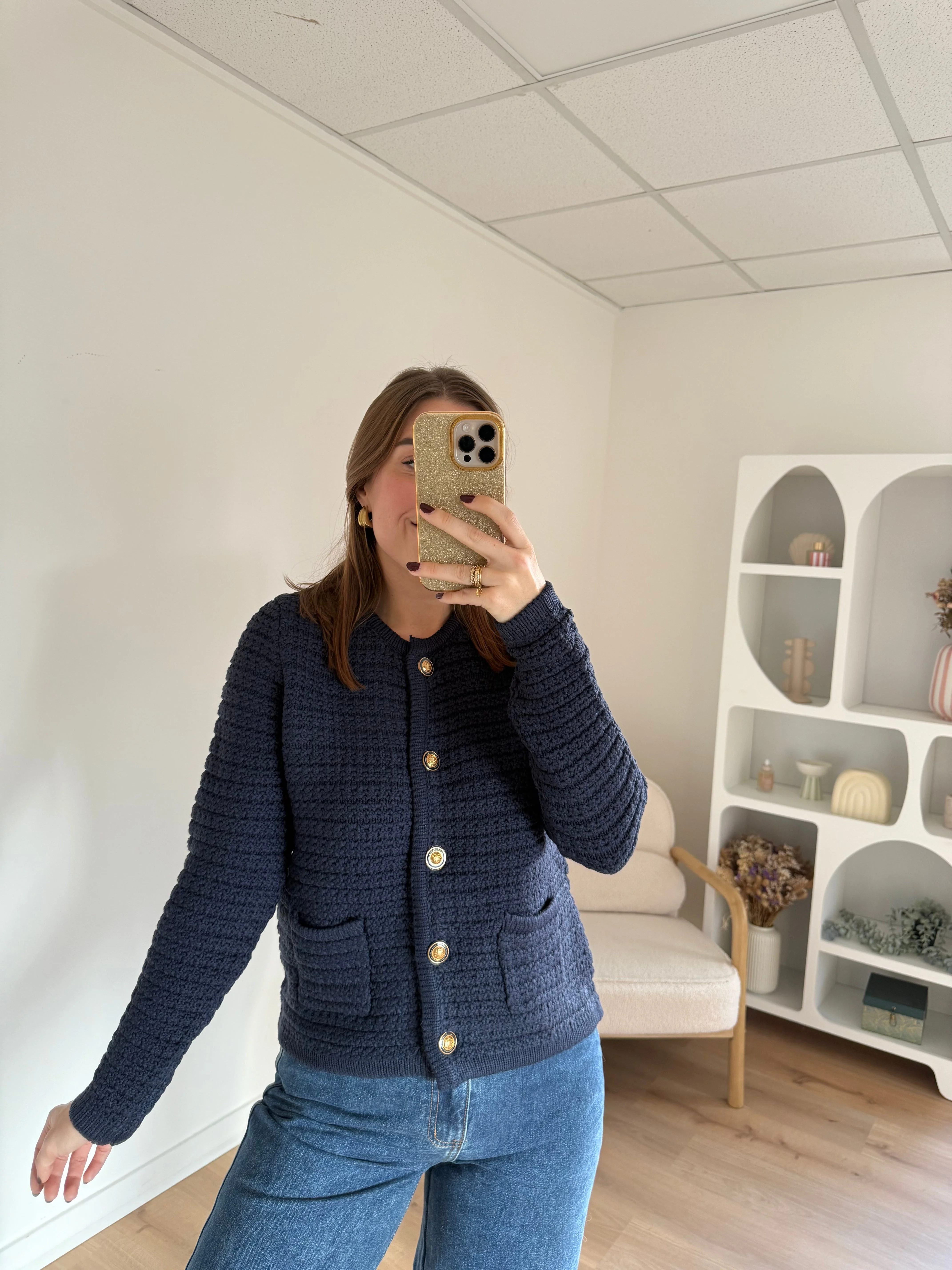 Cardigan À Grosses Mailles Navy - Image 3