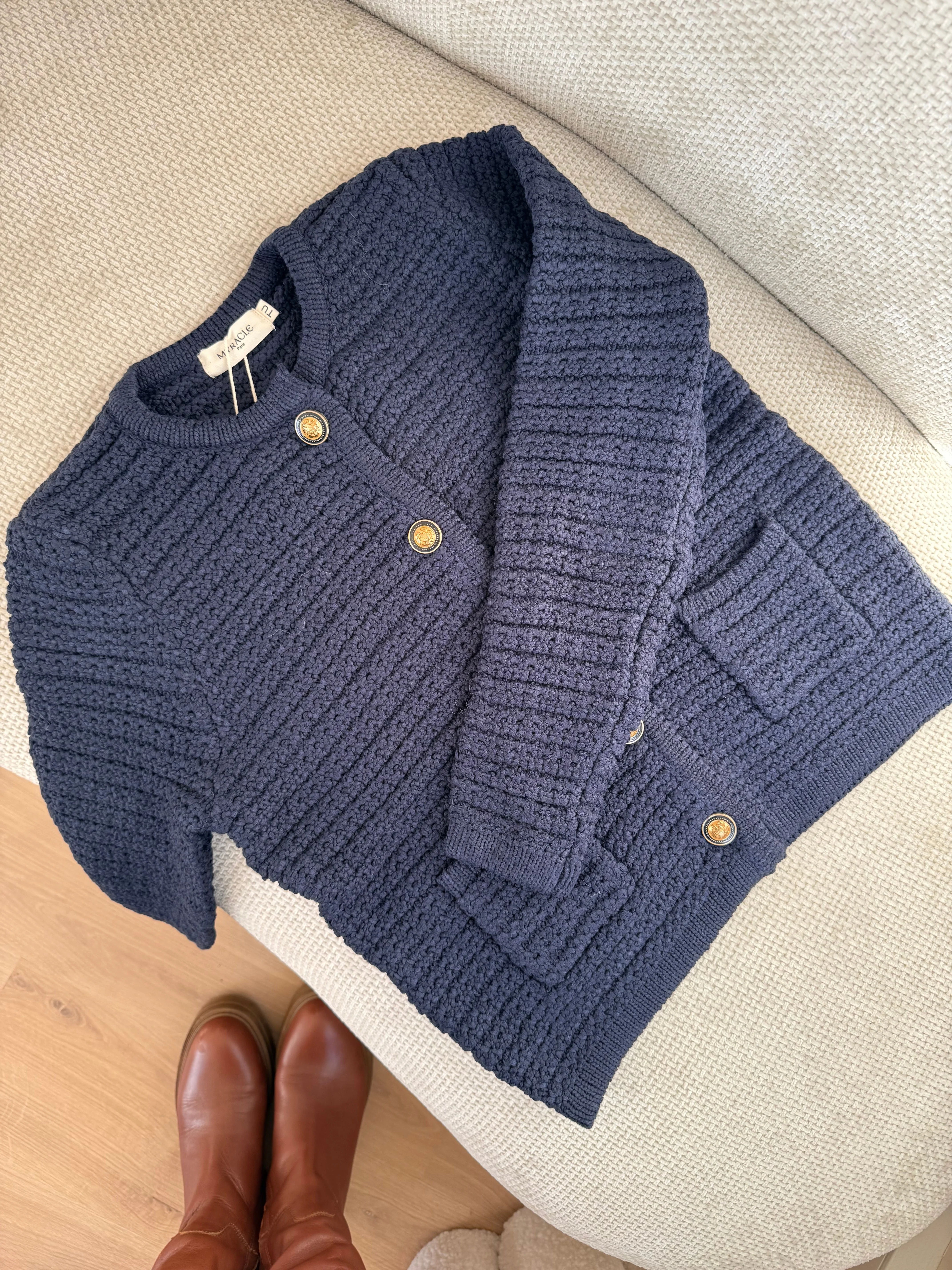 Cardigan À Grosses Mailles Navy - Image 4