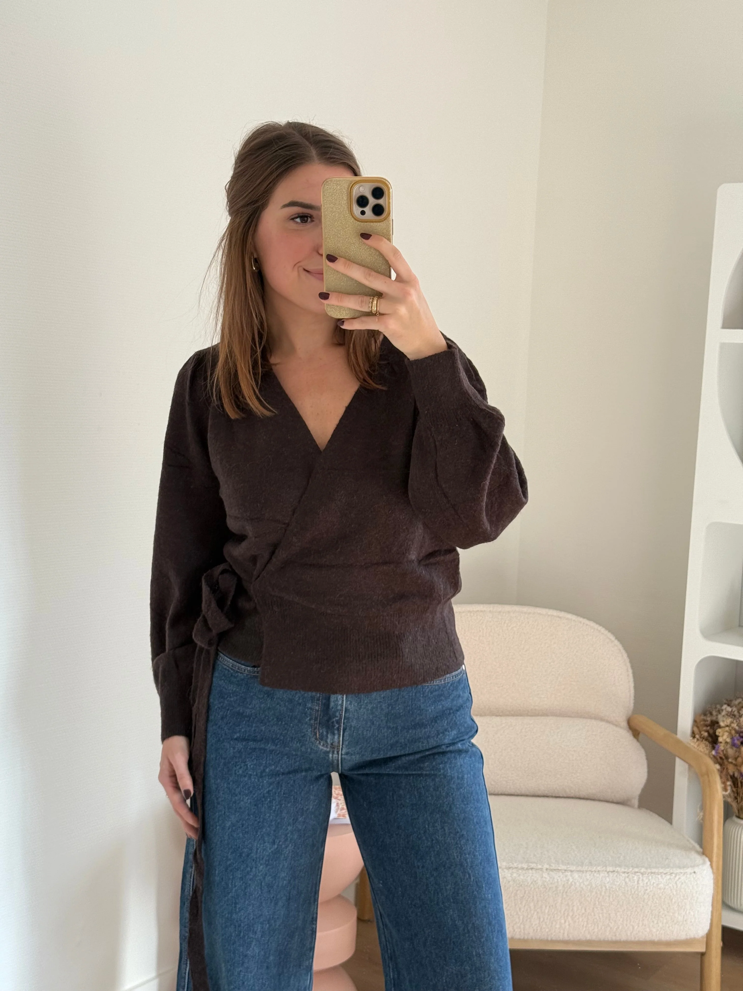 Cardigan À Noeud En Laine Et Mohair Pia Chocolat - Image 6