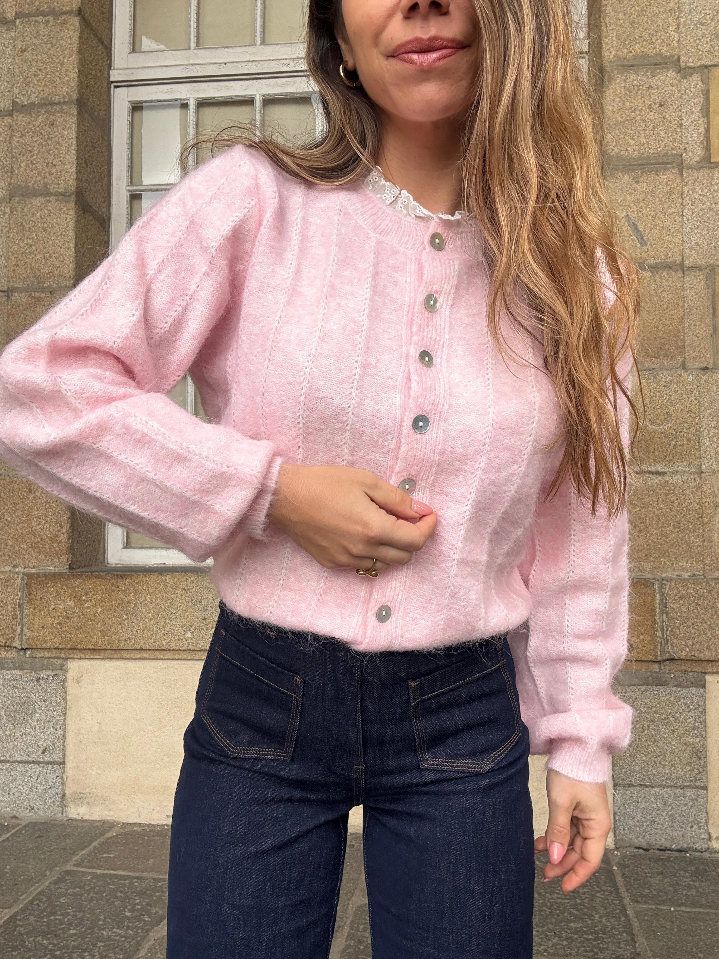 Cardigan Lola Baby Rose À Col Dentelle - Image 3