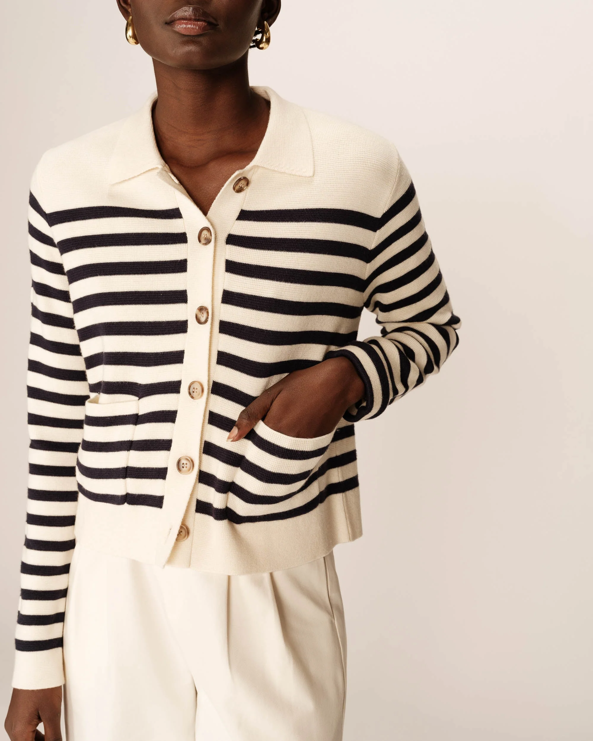 Cardigan Pam - Rayures Ecru - Image 4