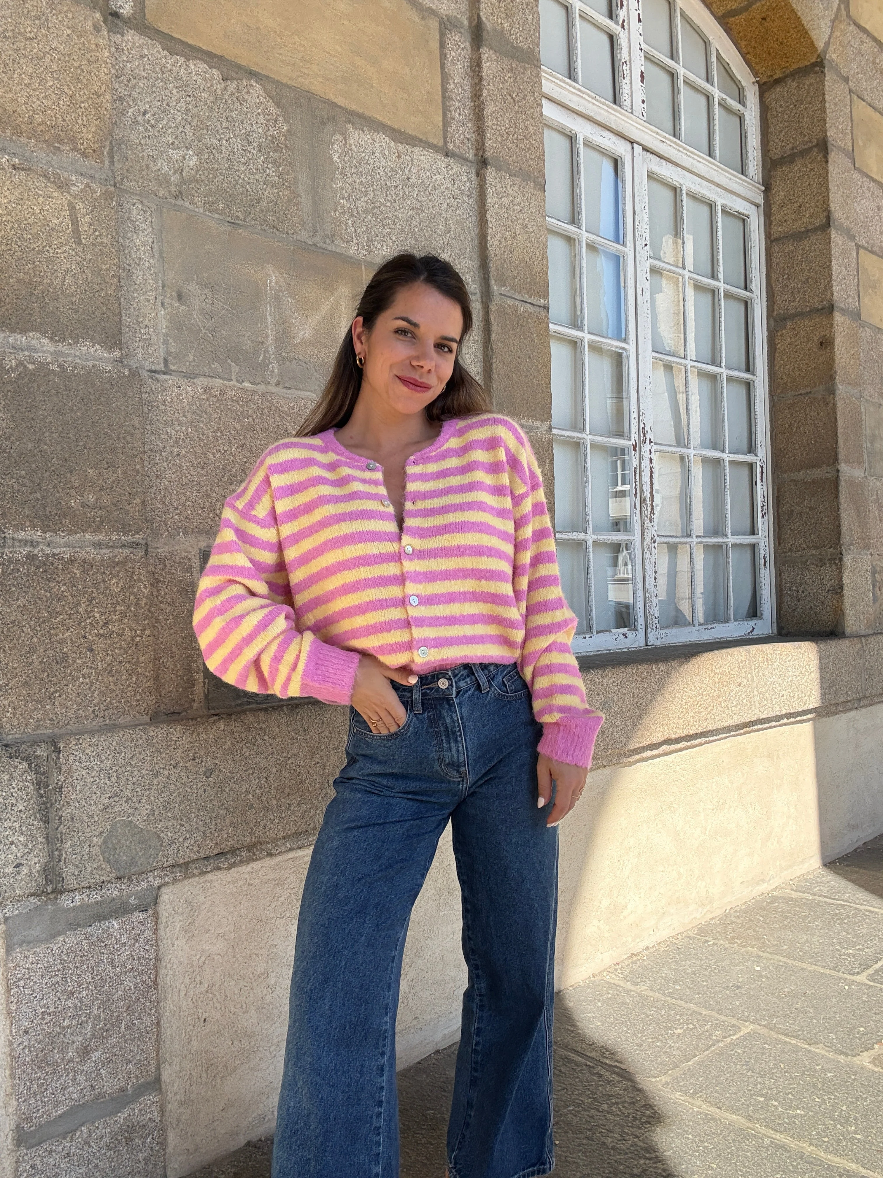 Cardigan Solela Rose Et Jaune - Image 11