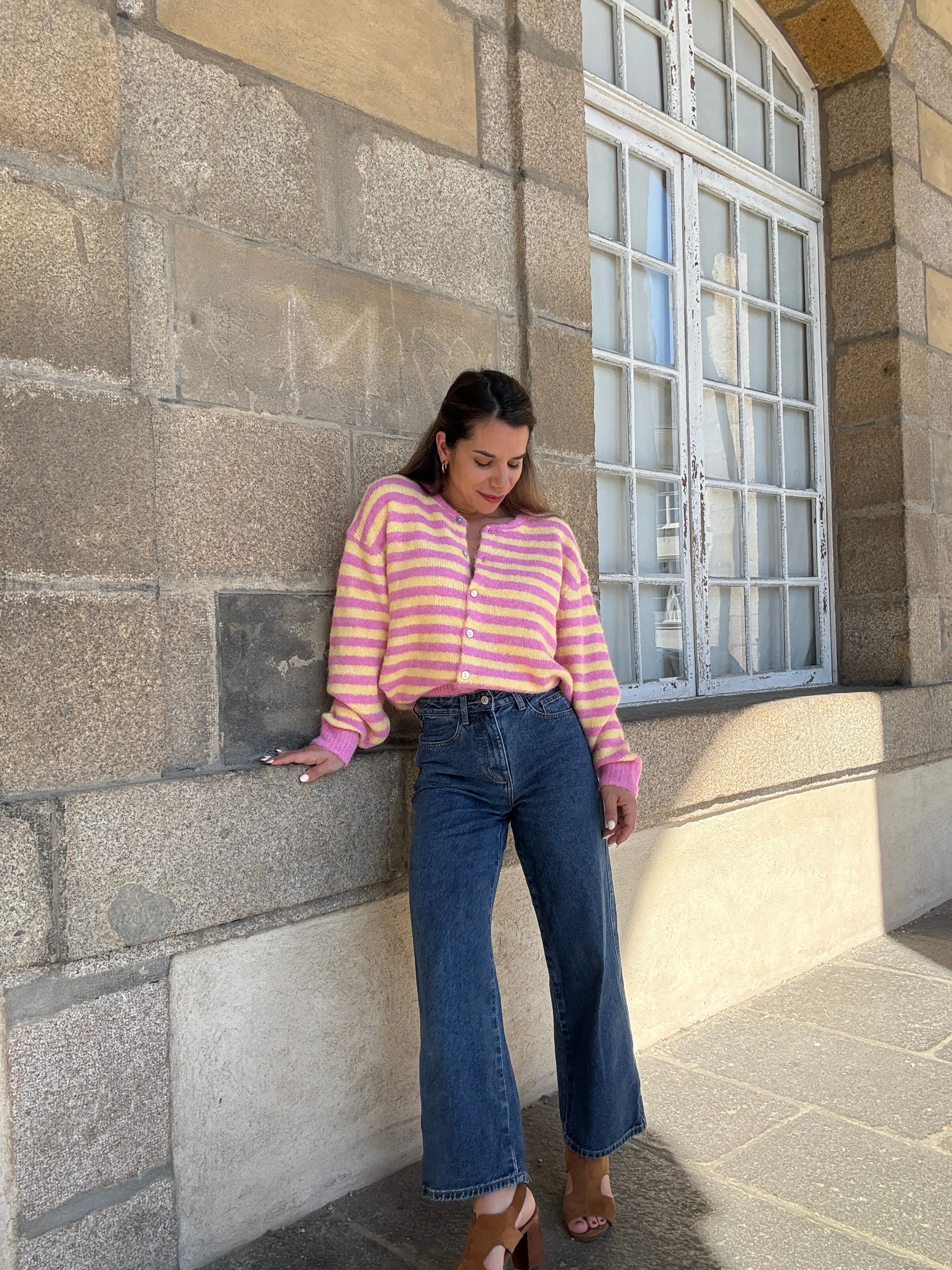 Cardigan Solela Rose Et Jaune - Image 12