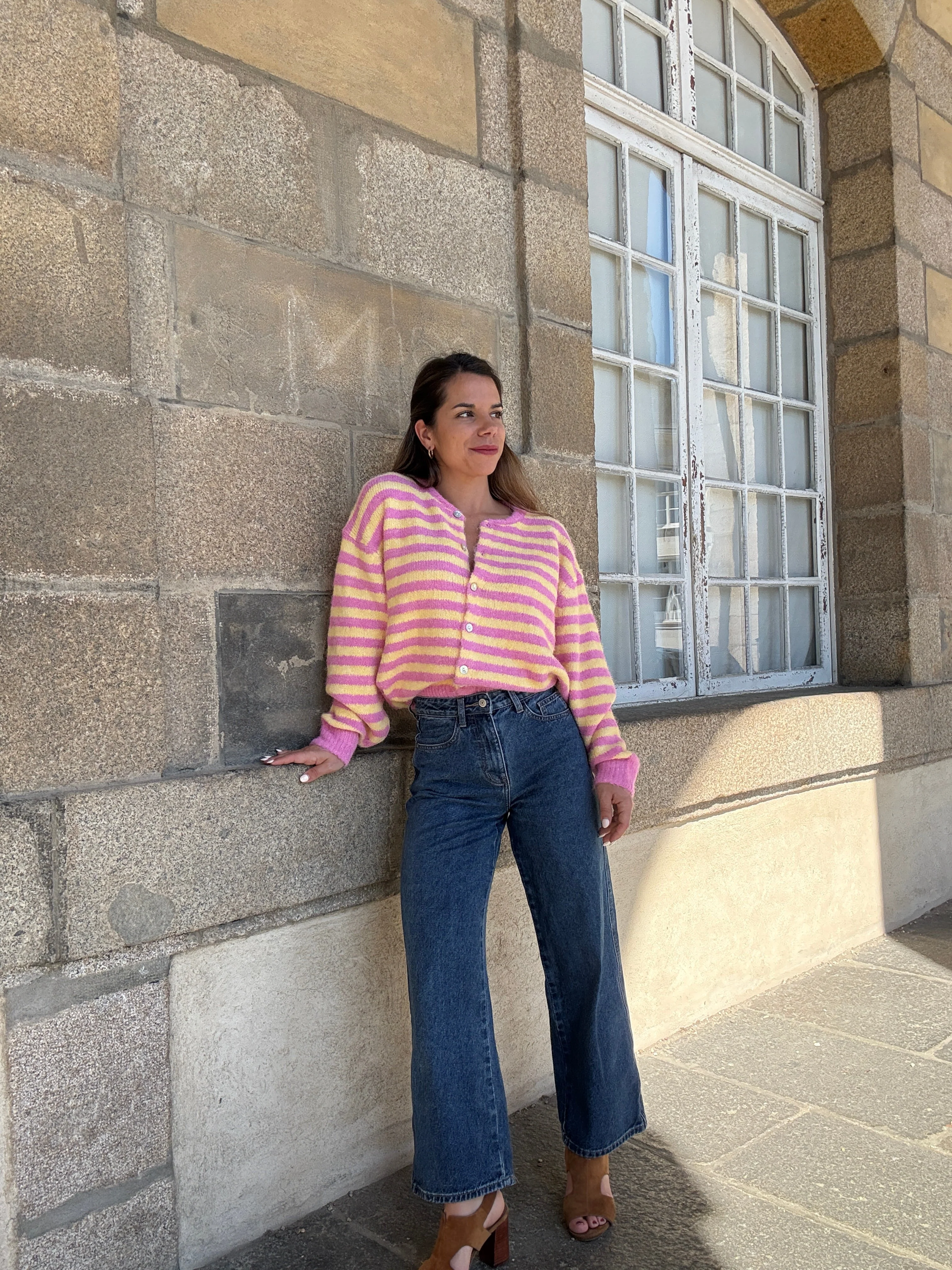 Cardigan Solela Rose Et Jaune - Image 2