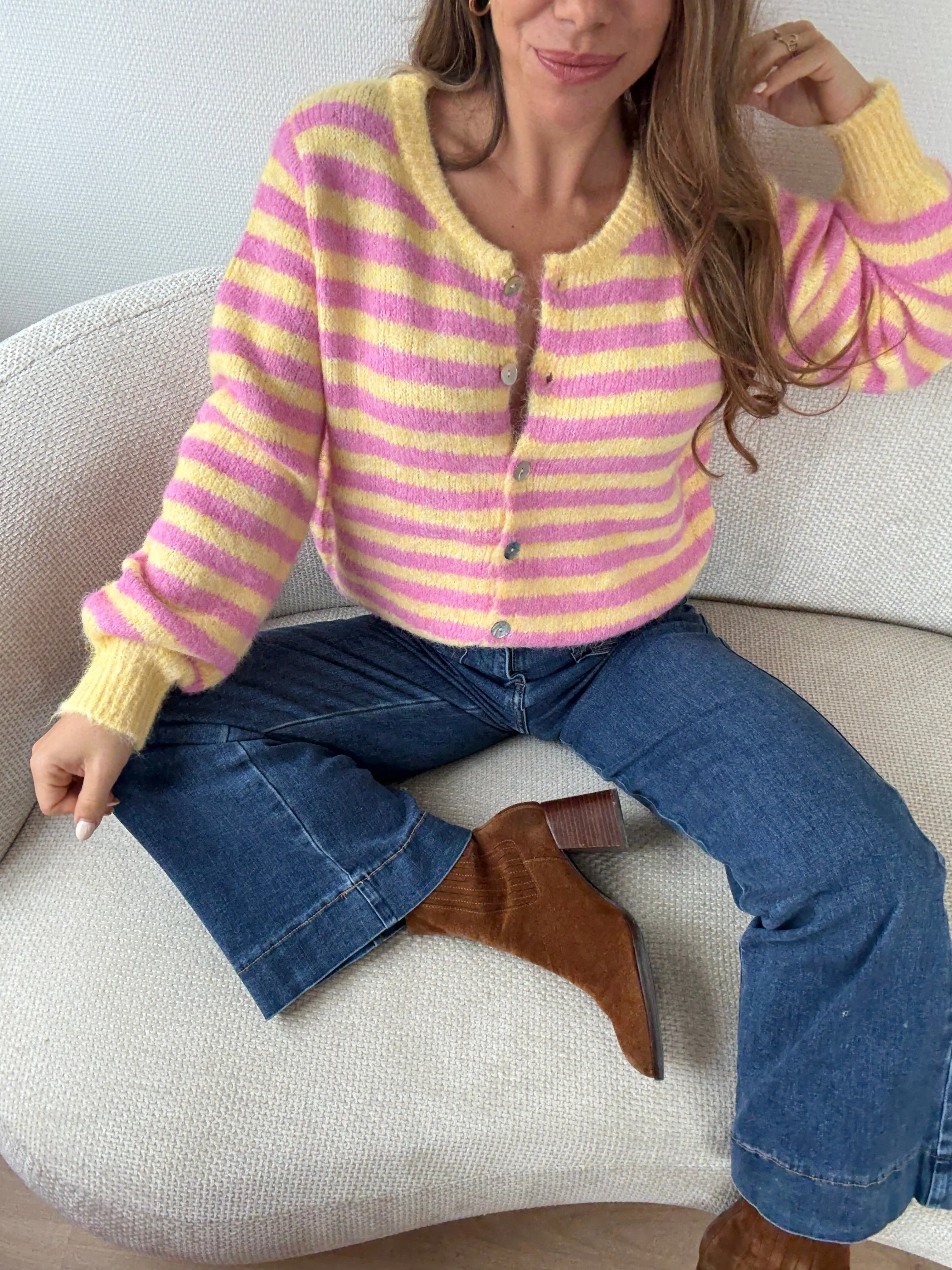 Cardigan Solela Rose Et Jaune - Image 3