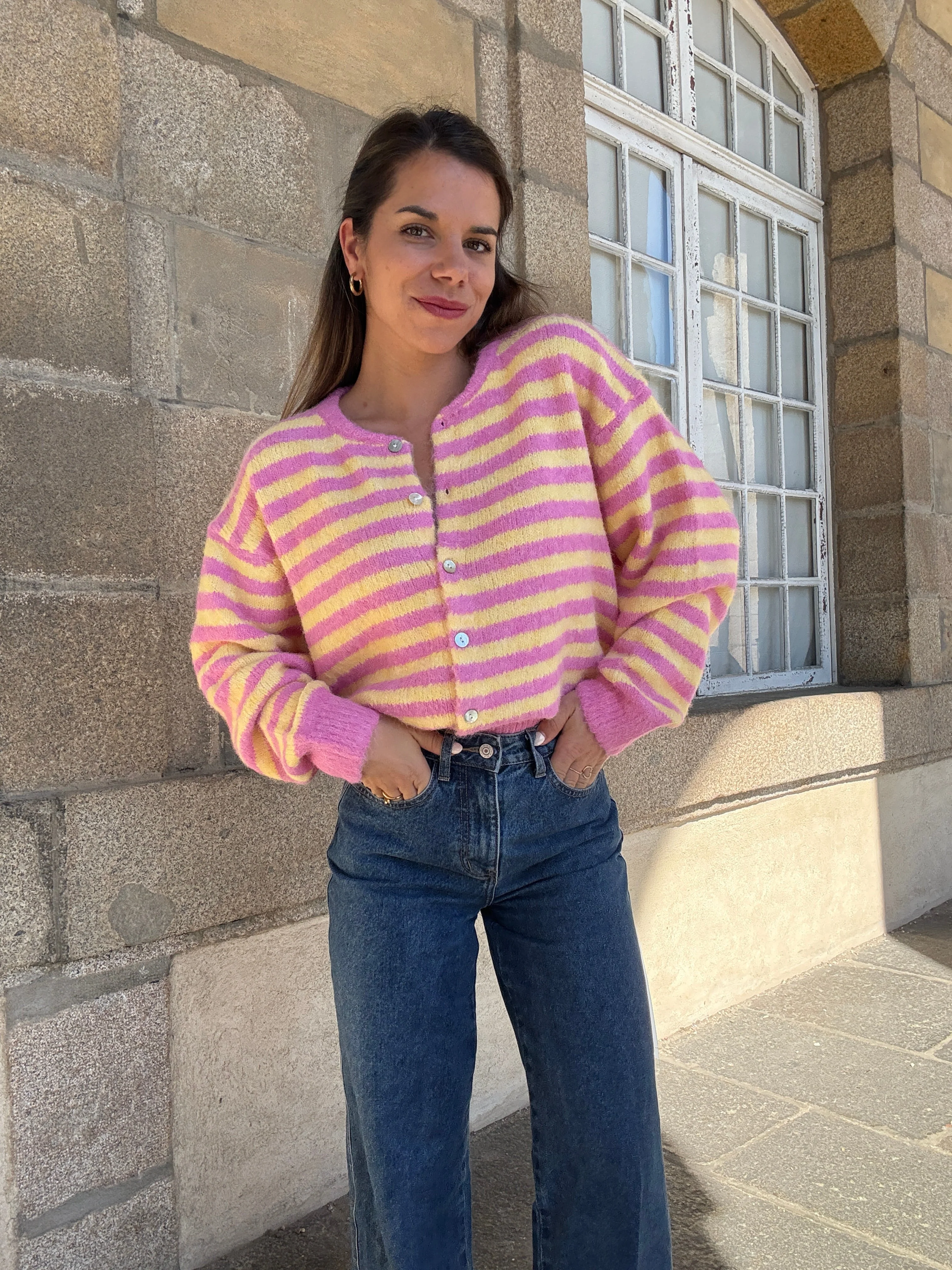 Cardigan Solela Rose Et Jaune - Image 5