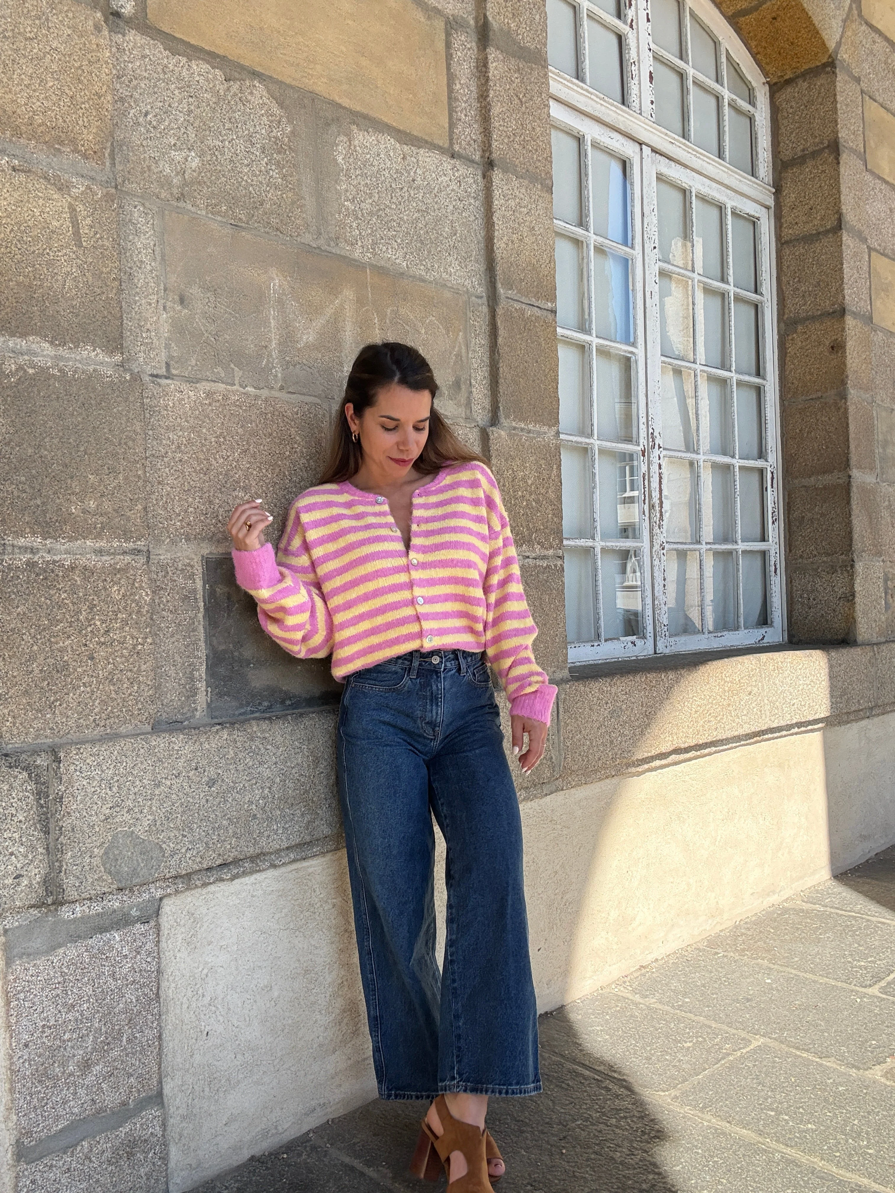 Cardigan Solela Rose Et Jaune - Image 7