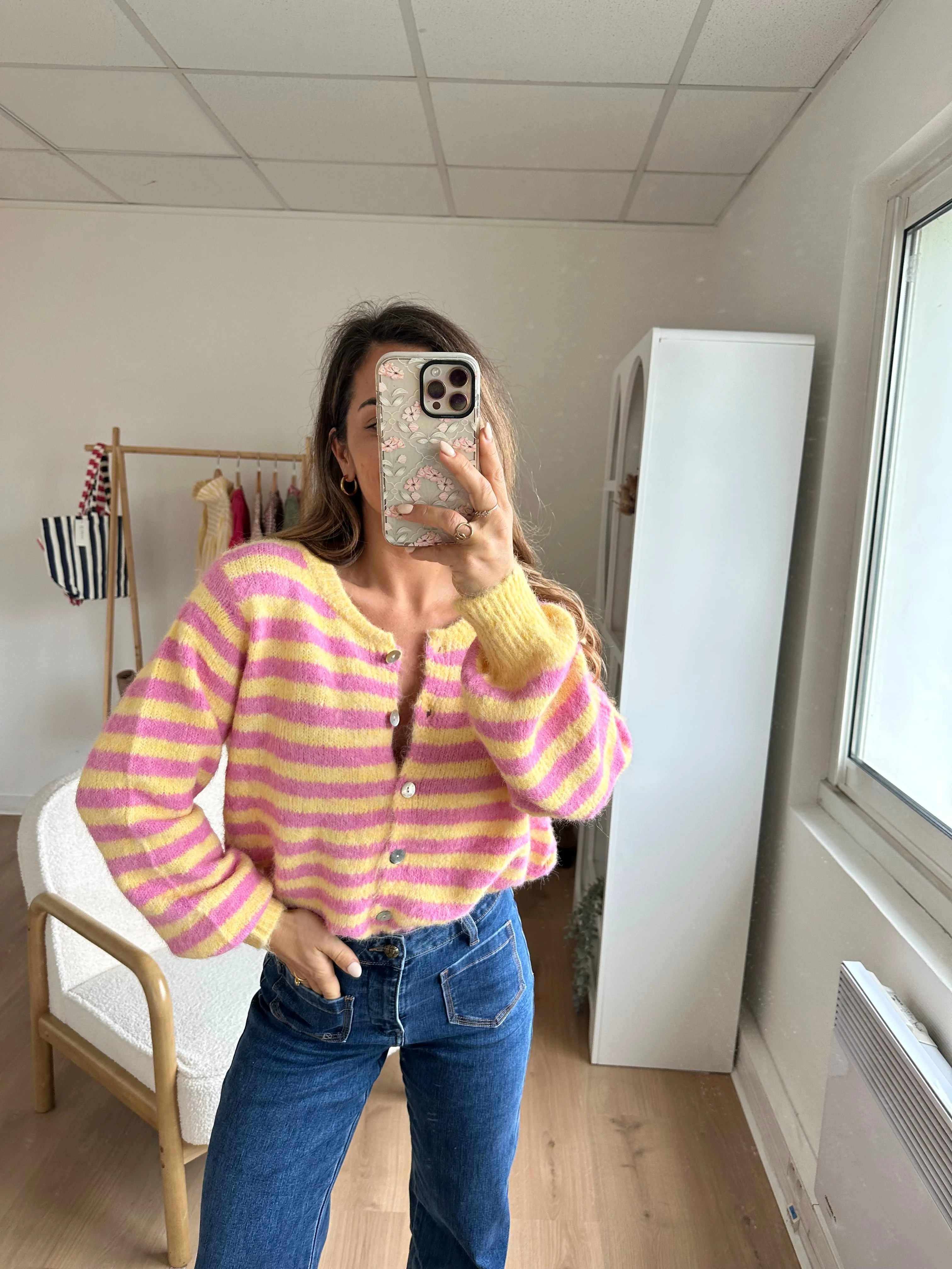 Cardigan Solela Rose Et Jaune - Image 8