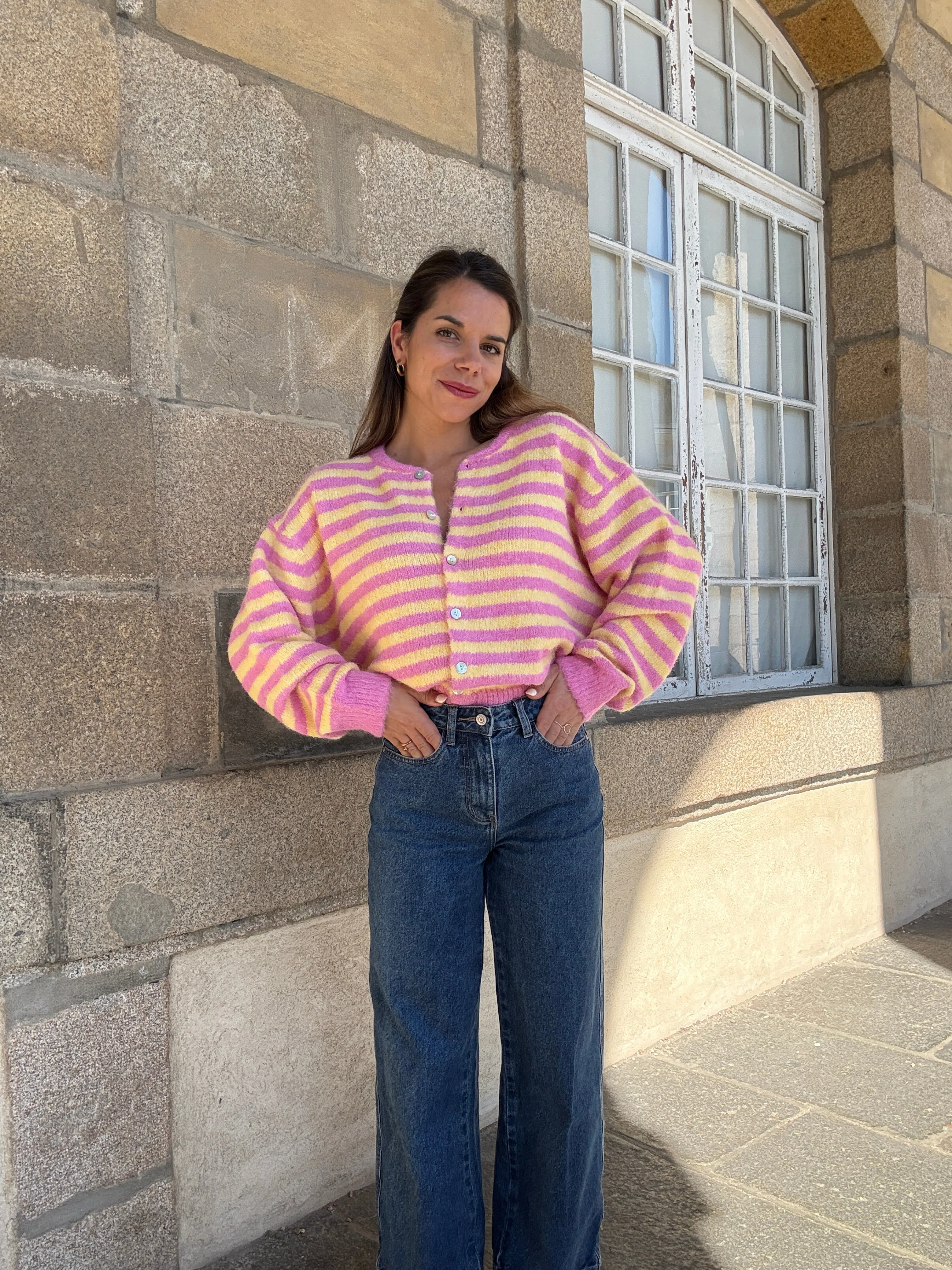 Cardigan Solela Rose Et Jaune - Image 9