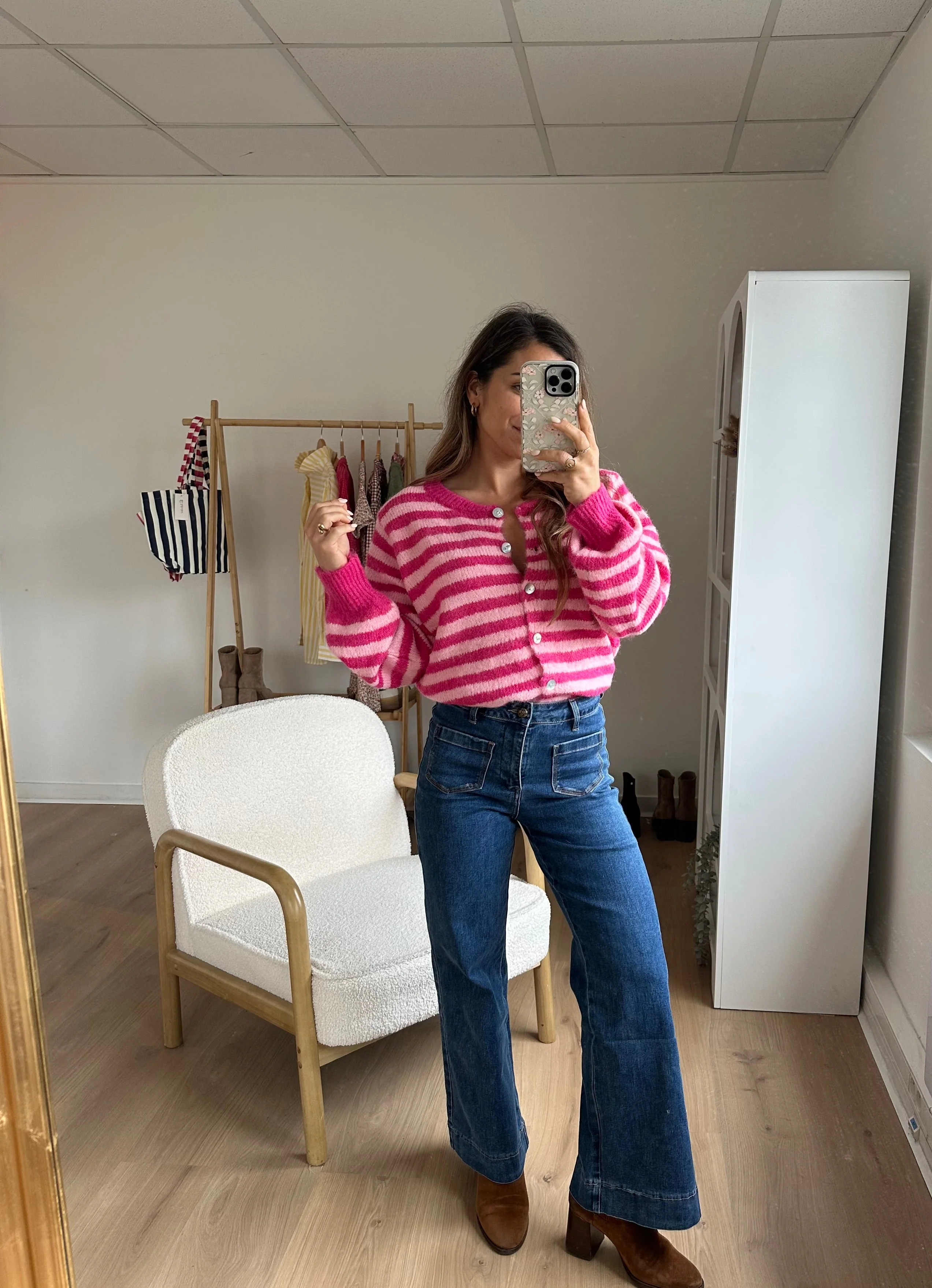 Cardigan Solela Rayé Rose Et Rouge - Image 19