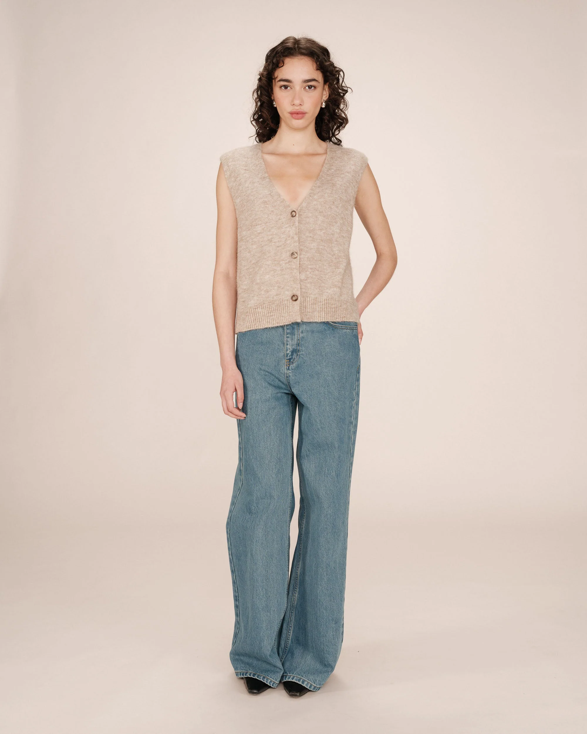 Cardigan Sans Manches Beige Santa - Image 3